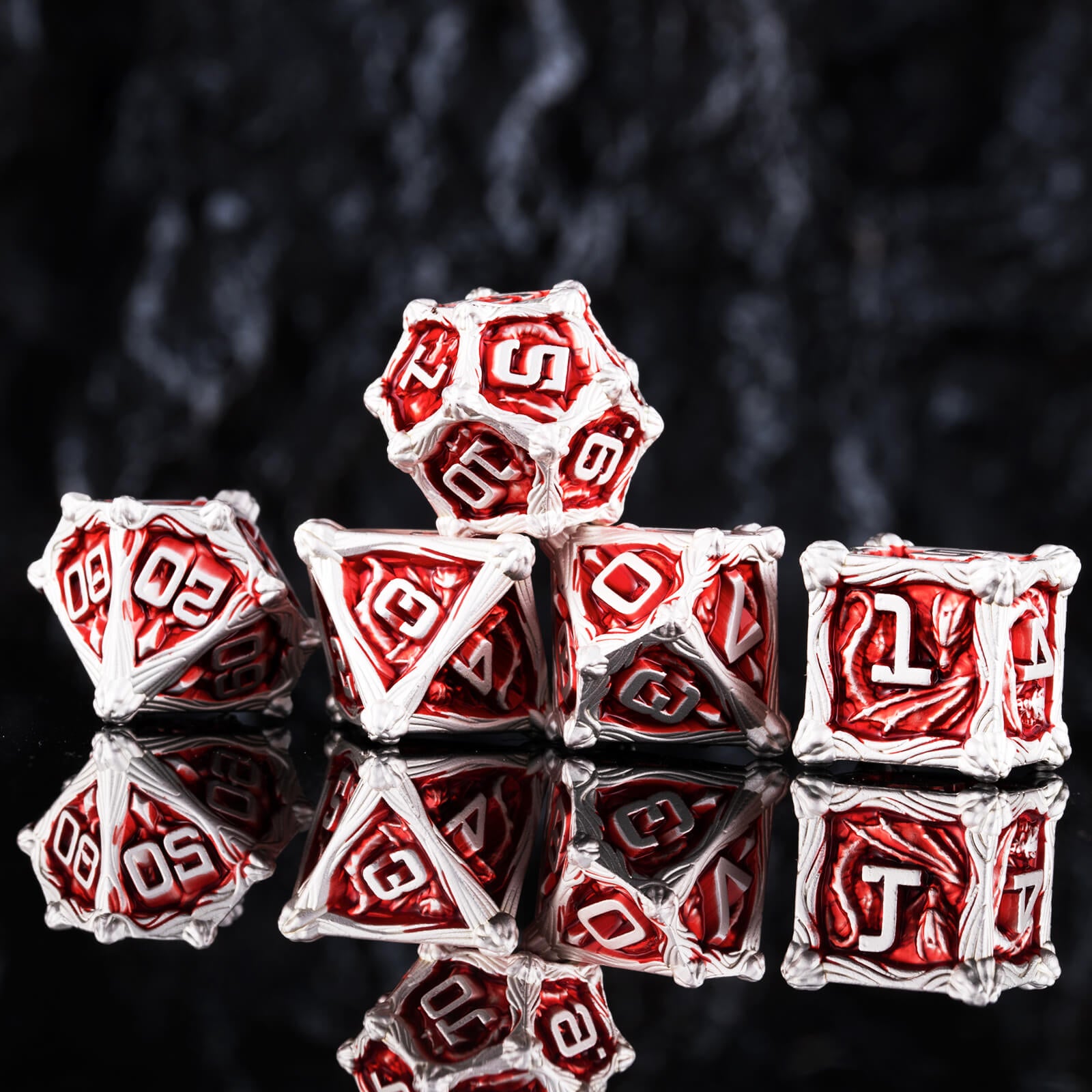 Dragon Rider Good Polyhedral Metal DnD Dice Sets - Silver Red - Dice of Dragons