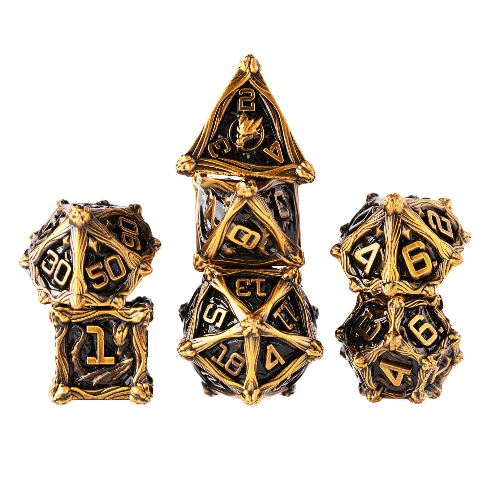 Dragon Rider RPG Polyhedral Metal Dice Sets DnD - Antique Gold - Dice of Dragons