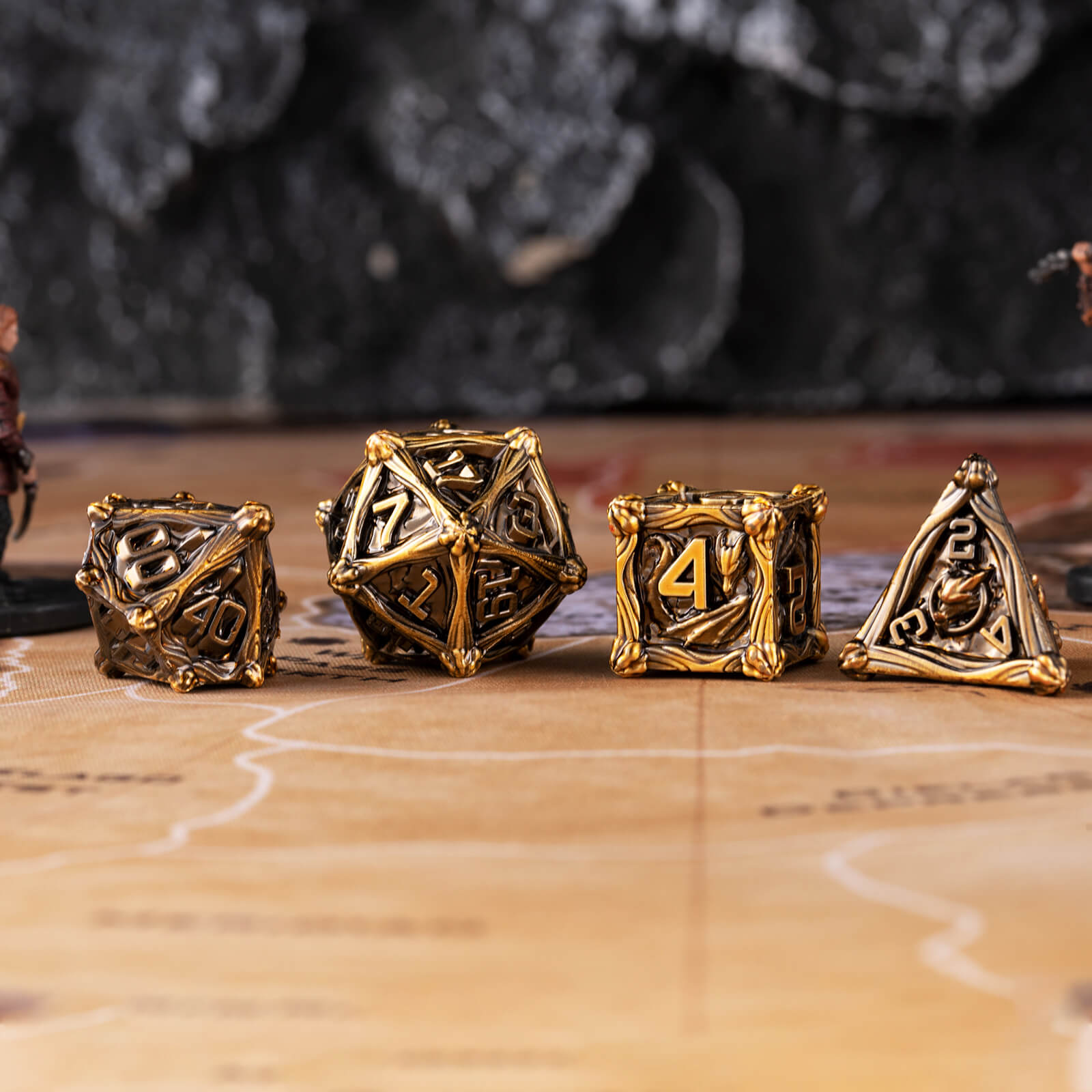 Dragon Rider RPG Polyhedral Metal Dice Sets DnD - Antique Gold - Dice of Dragons