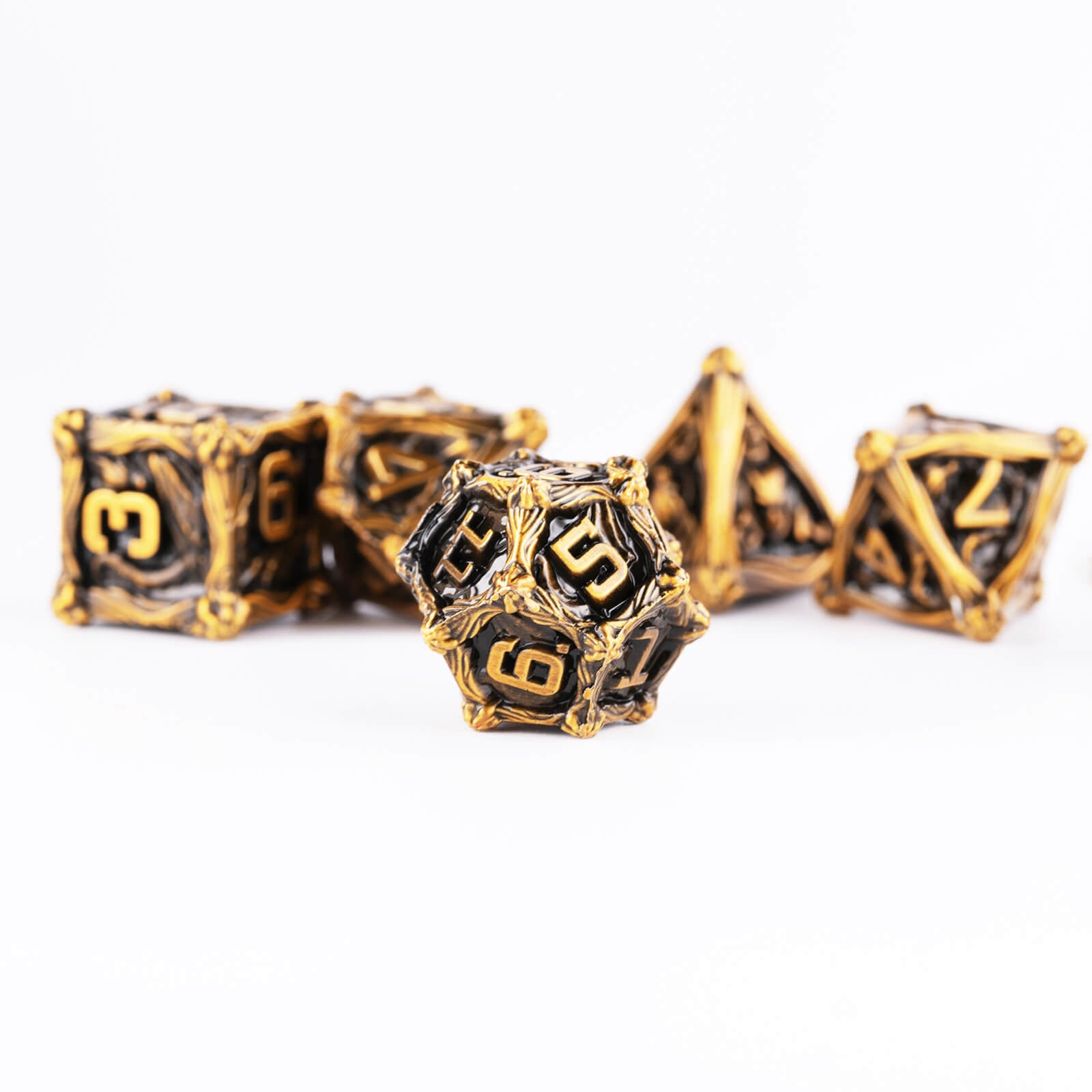 Dragon Rider RPG Polyhedral Metal Dice Sets DnD - Antique Gold - Dice of Dragons