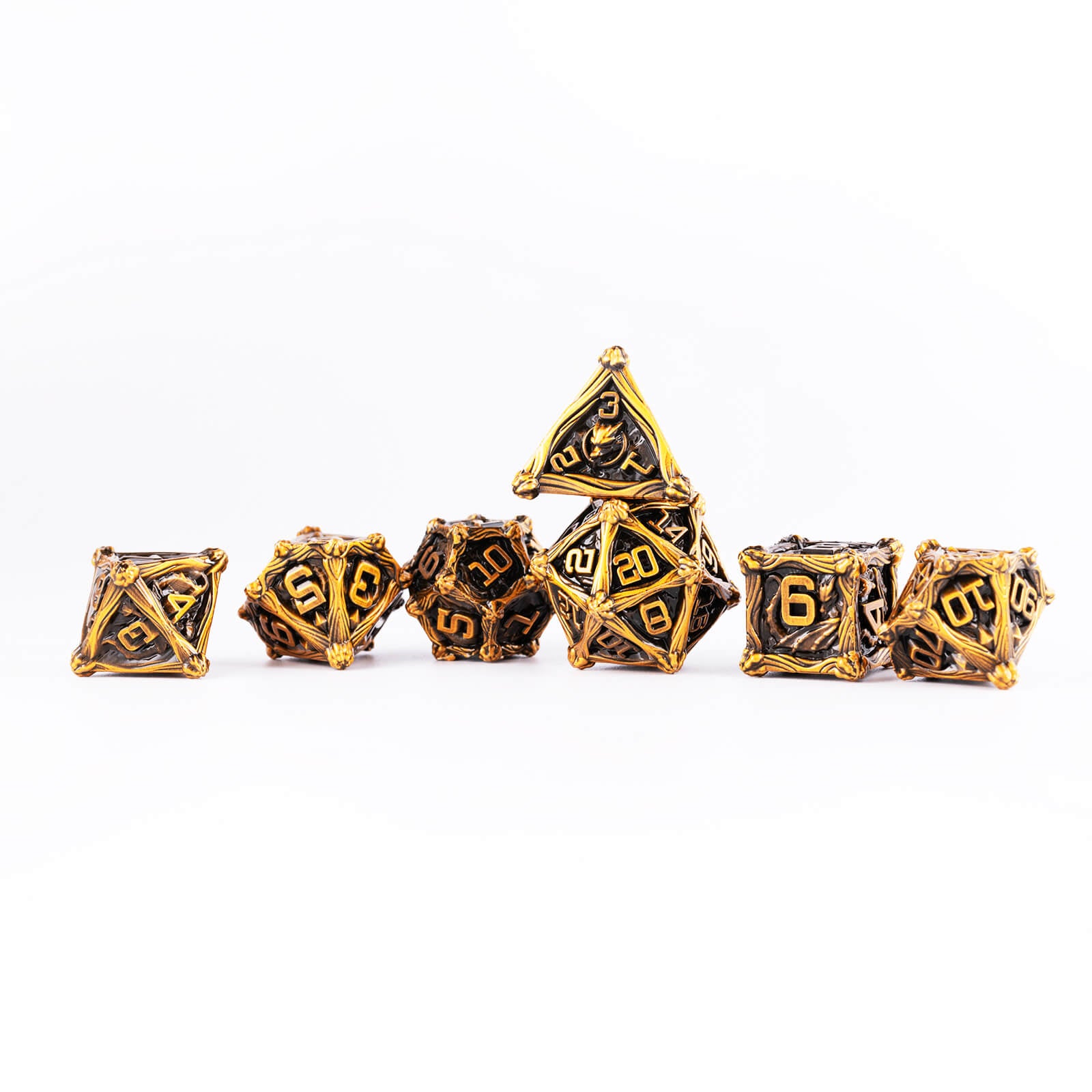 Dragon Rider RPG Polyhedral Metal Dice Sets DnD - Antique Gold - Dice of Dragons