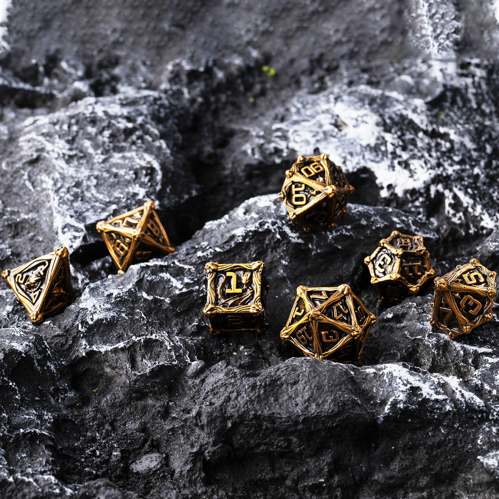 Dragon Rider RPG Polyhedral Metal Dice Sets DnD - Antique Gold - Dice of Dragons