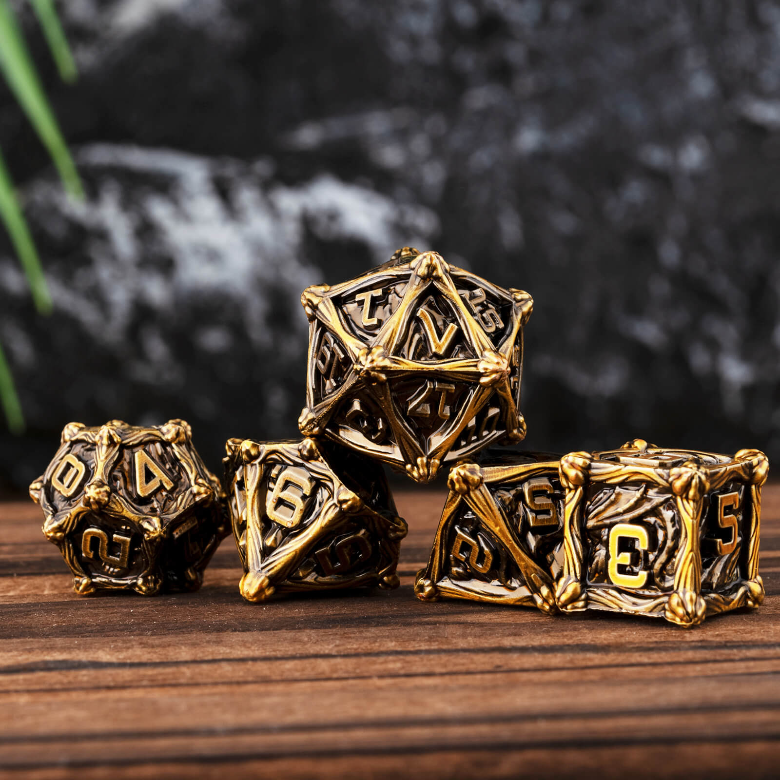 Dragon Rider RPG Polyhedral Metal Dice Sets DnD - Antique Gold - Dice of Dragons