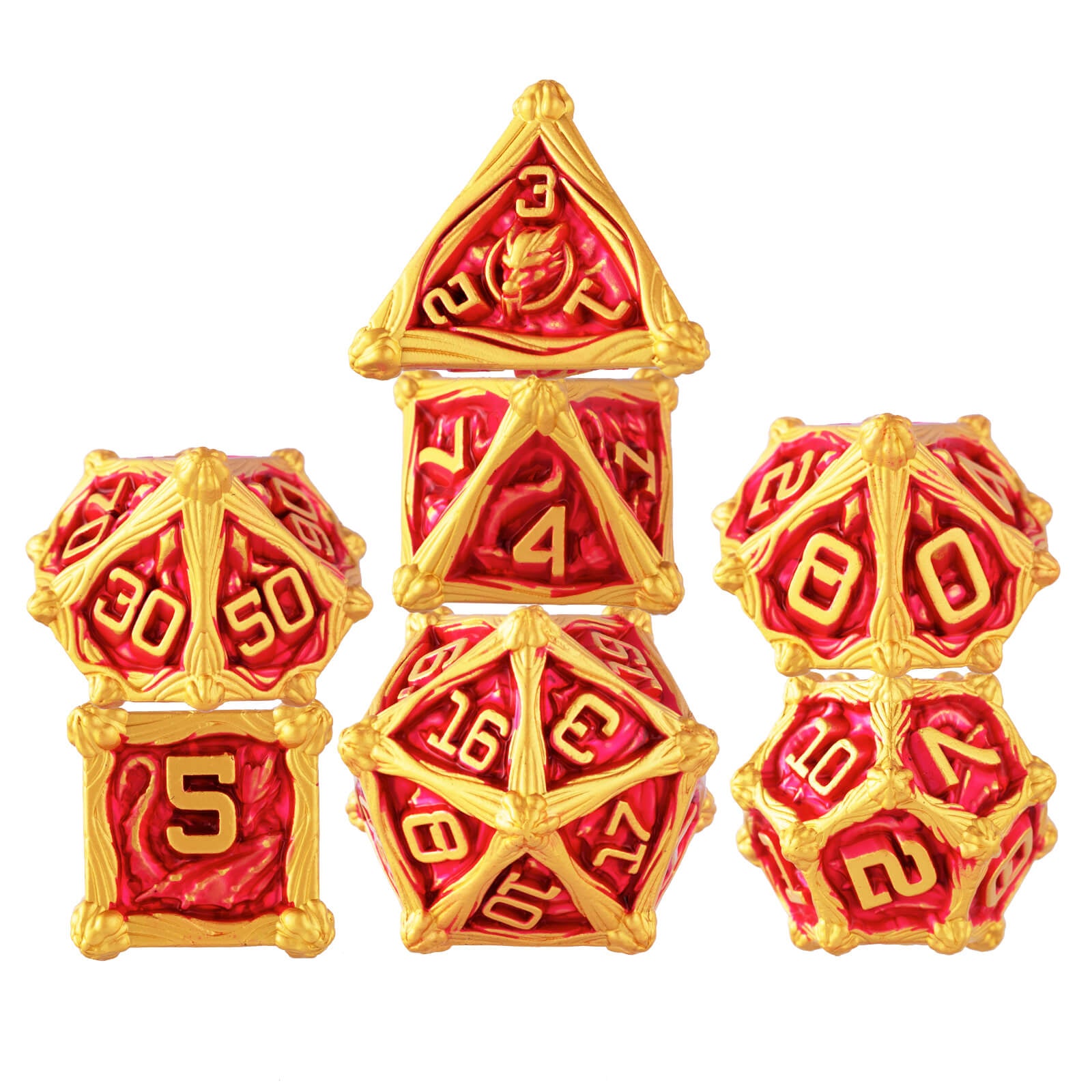 Dragon Rider Role Playing Polyhedral Metal Dice Masters Sets DnD - Gold Rose Red - Dice of Dragons