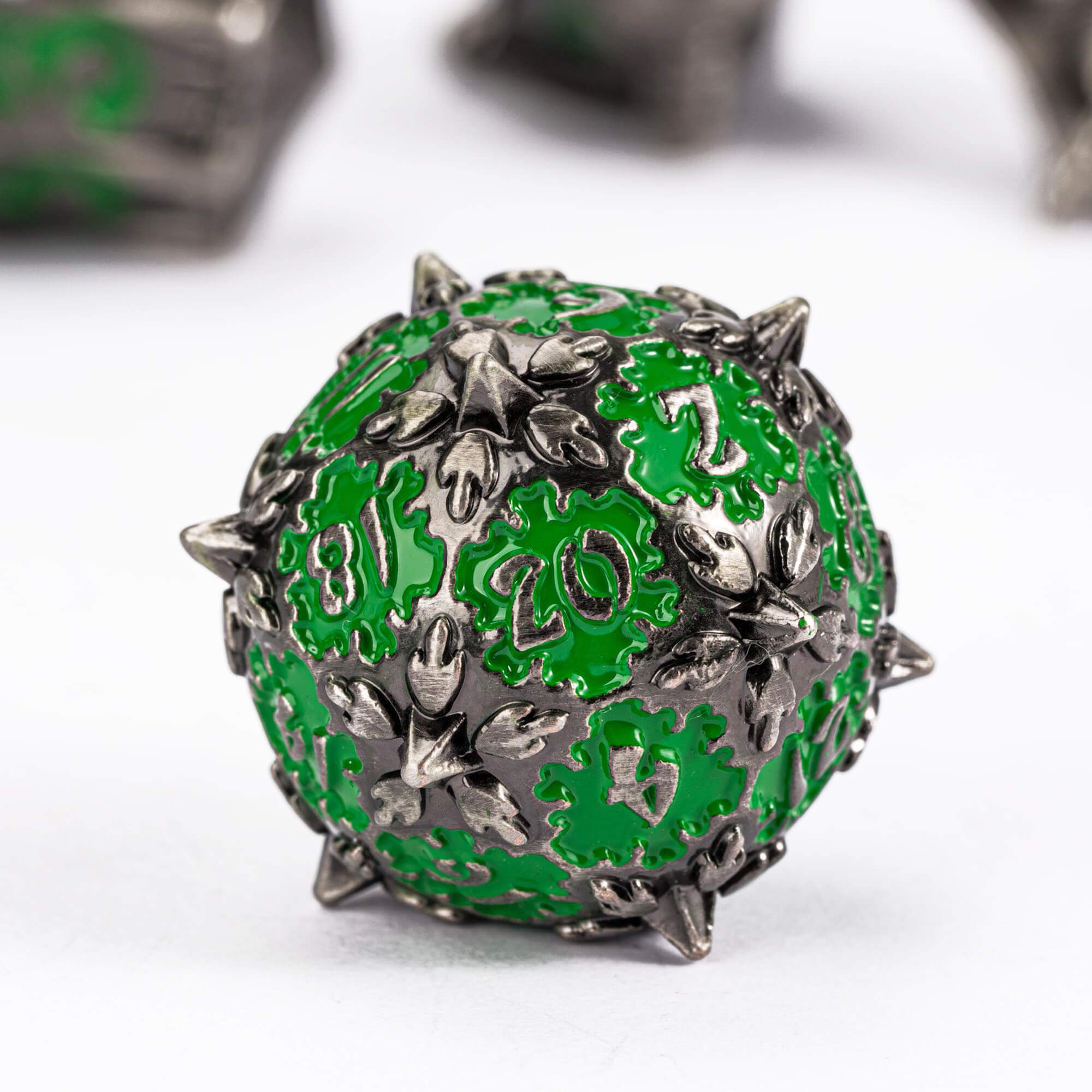 Dragon Set 7 Metal Polyhedral Set Dice DD Nickel Green - Dice of Dragons