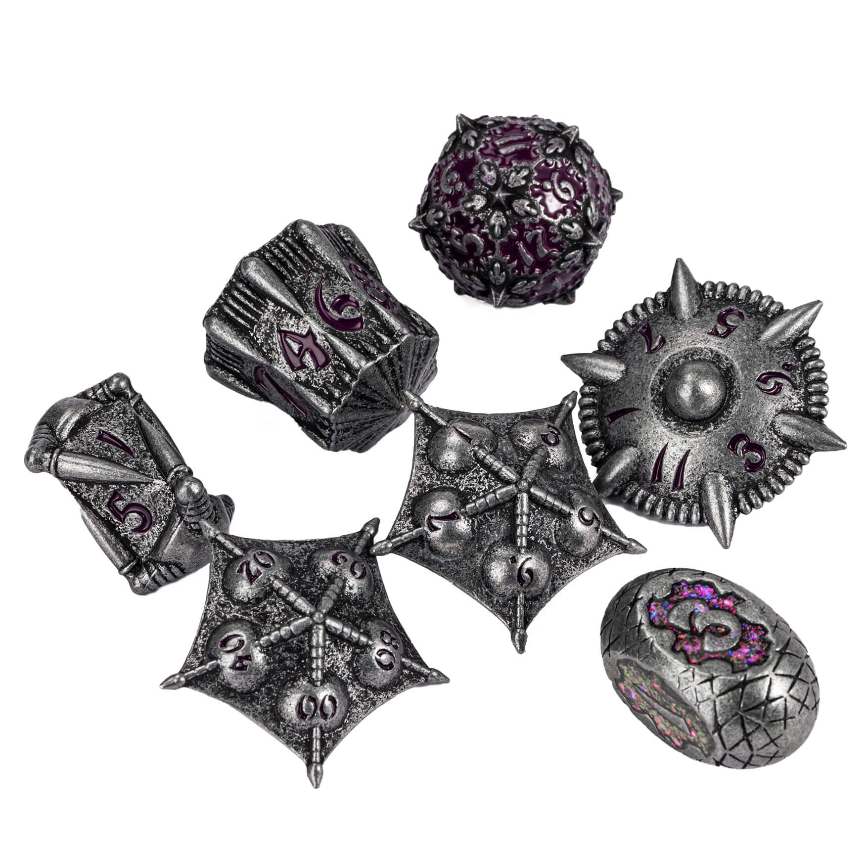 Dragon Set 7 Metal Polyhedral Set Dice D&D Black Purple - Dice of Dragons