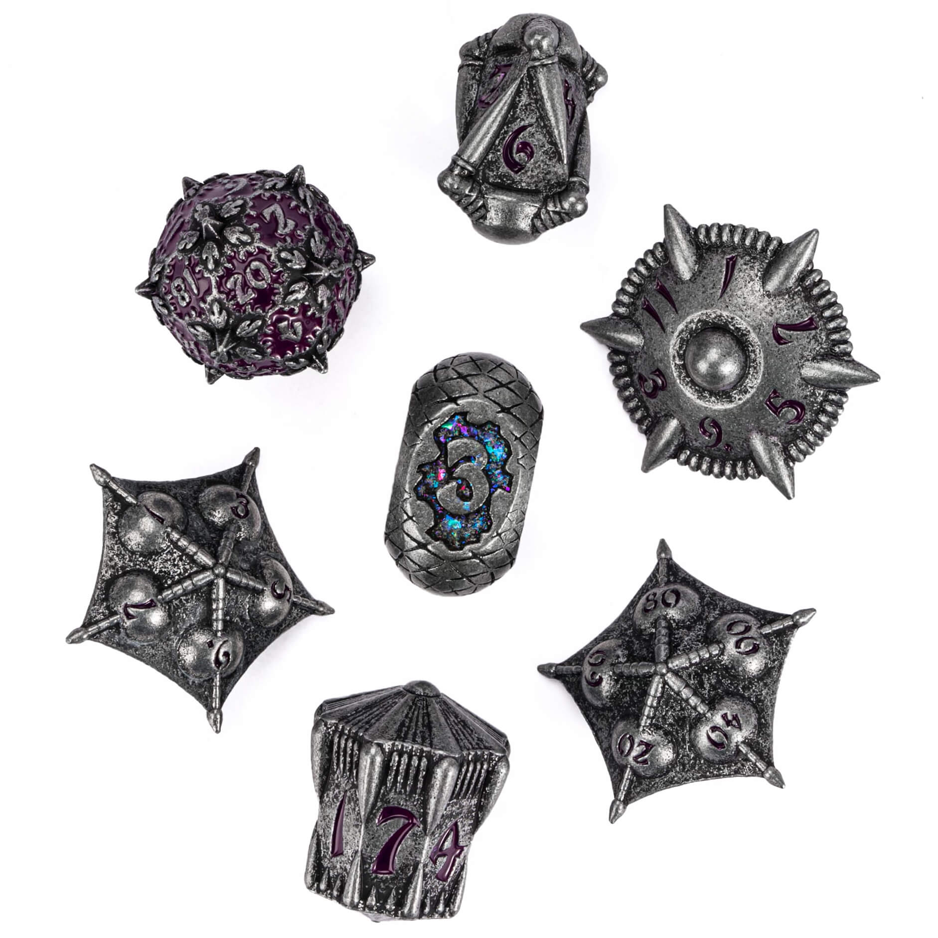 Dragon Set 7 Metal Polyhedral Set Dice D&D Black Purple - Dice of Dragons