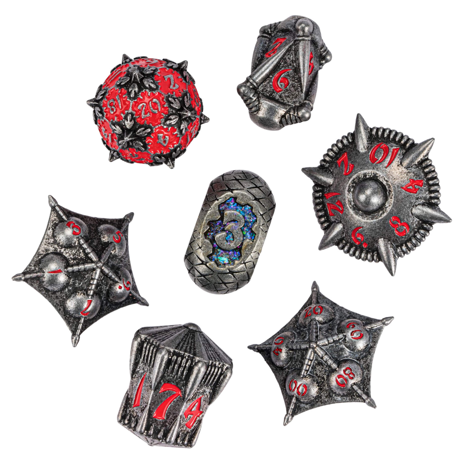 Dragon Set 7 Metal Polyhedral Set of Dice D&D Black Red - Dice of Dragons