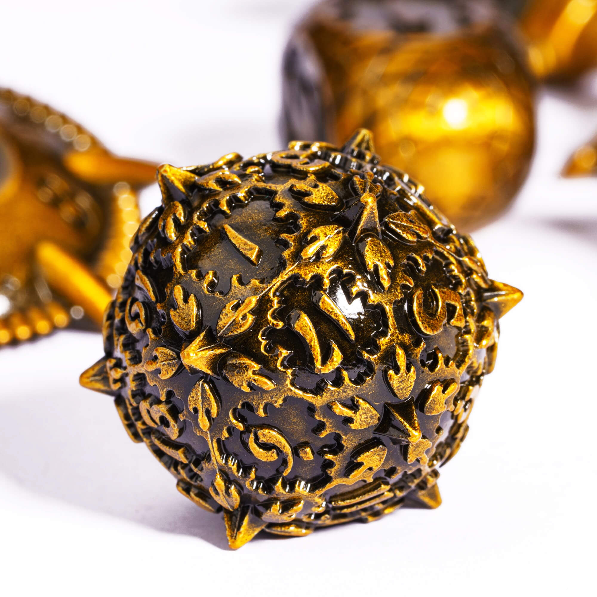 Dragon Set 7 Polyhedral Metal Dice Sets D&D Gold - Dice of Dragons