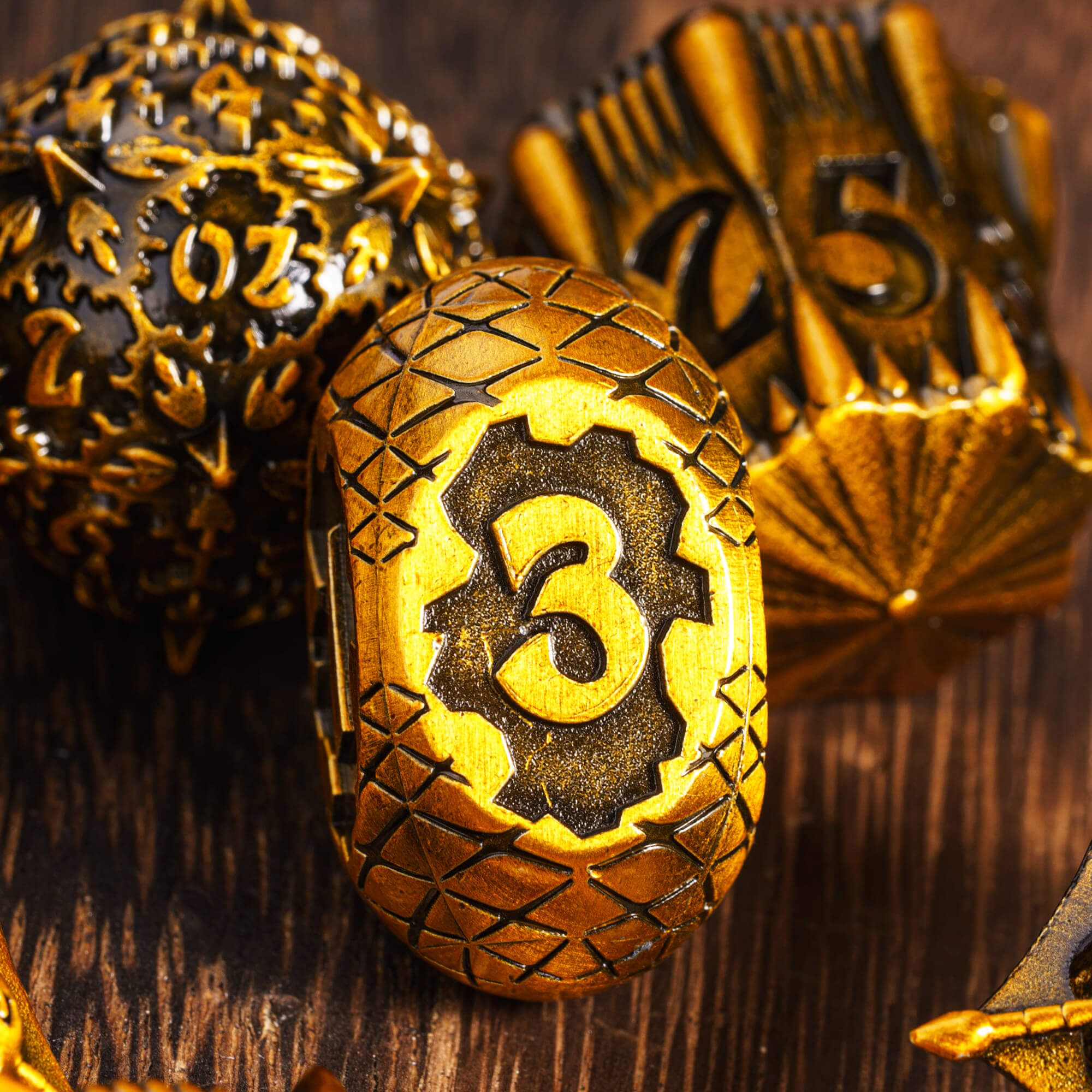 Dragon Set 7 Polyhedral Metal Dice Sets D&D Gold - Dice of Dragons