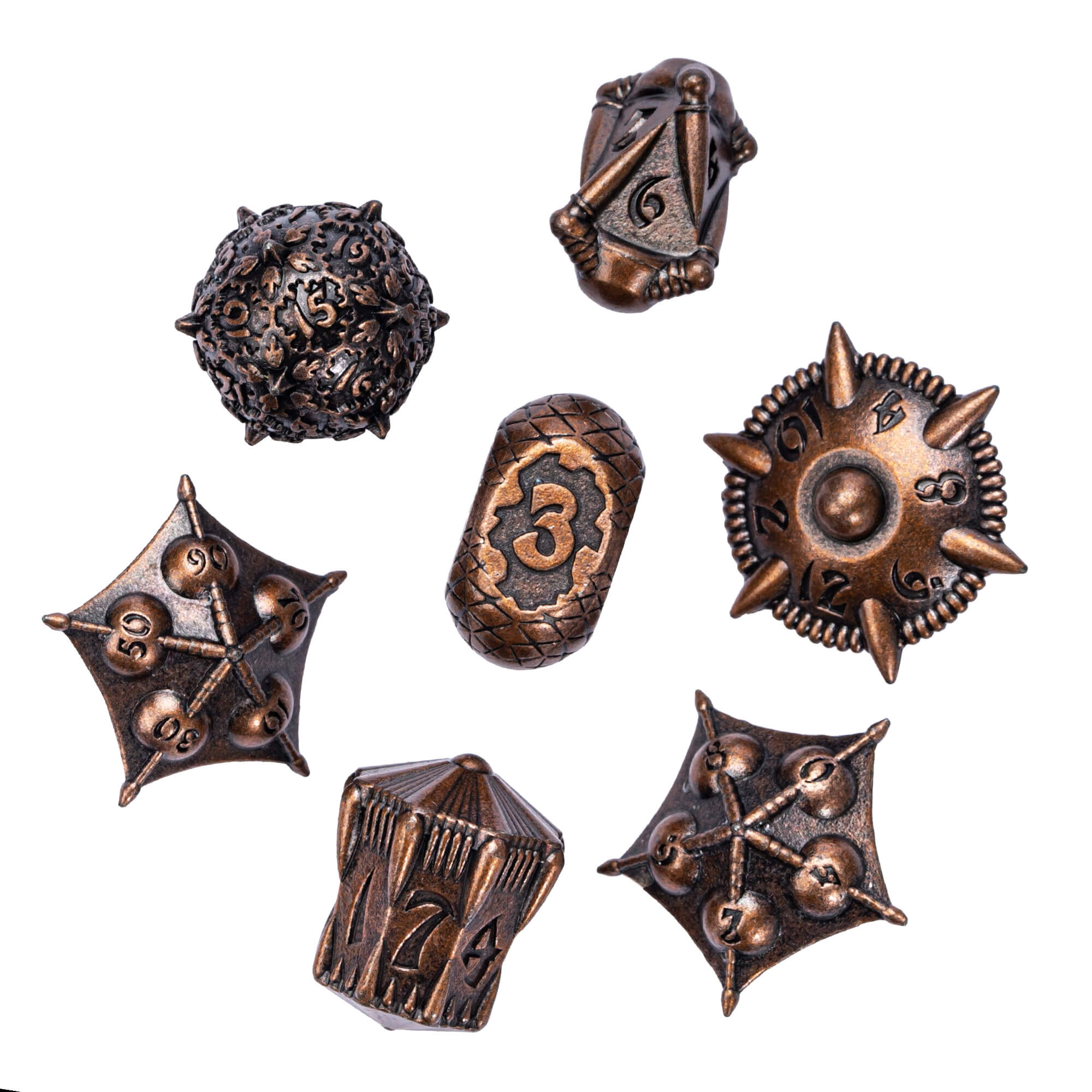 Dragon Set 7 Polyhedral Metal Dice Set DnD Red Copper - Dice of Dragons