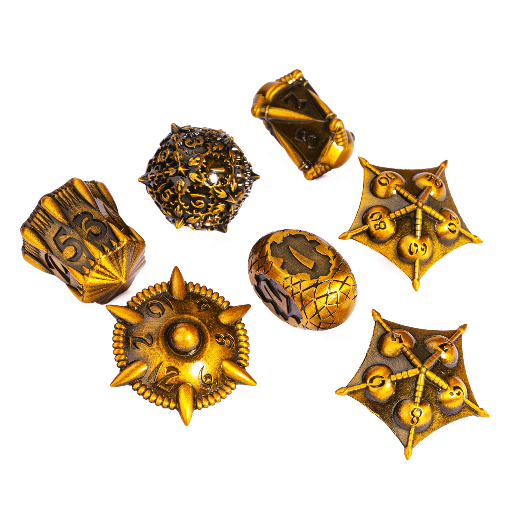 Dragon Set 7 Polyhedral Metal Dice Sets D&D Gold - Dice of Dragons