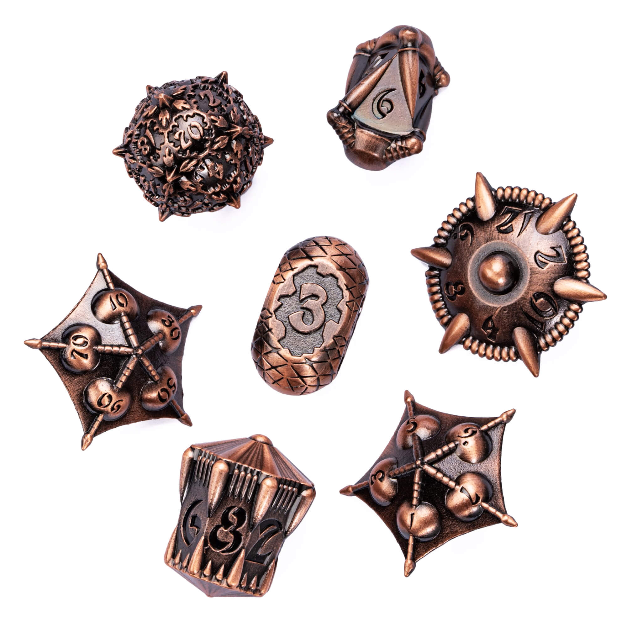 Dragon Set 7 Polyhedral Metal DnD Dice Sets Red Copper - Dice of Dragons