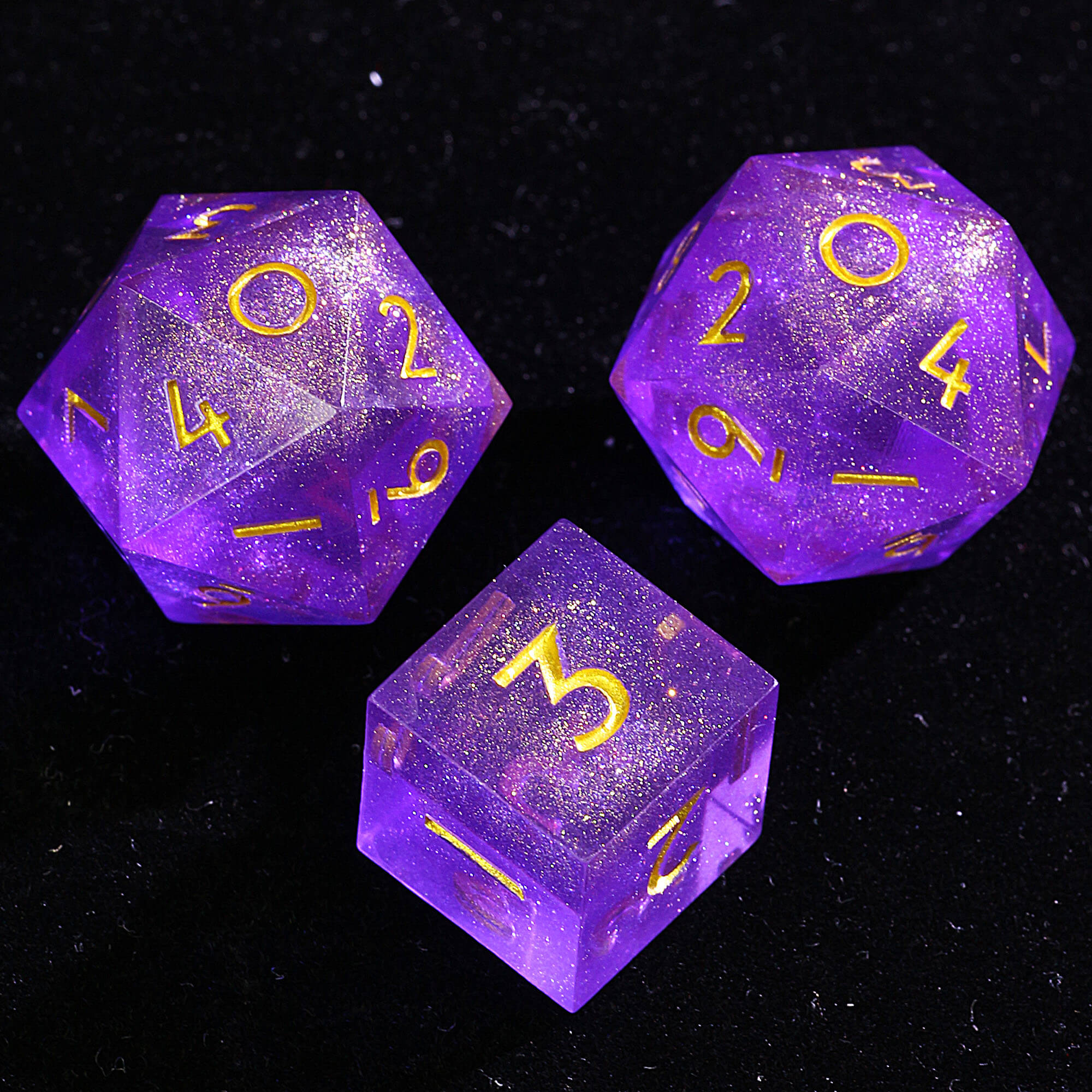 Draw Steel 3 Polyhedral Resin two 20-Sided D10 and one 6-Sided D3 Dice Set Violet Resolve - Dice of Dragons