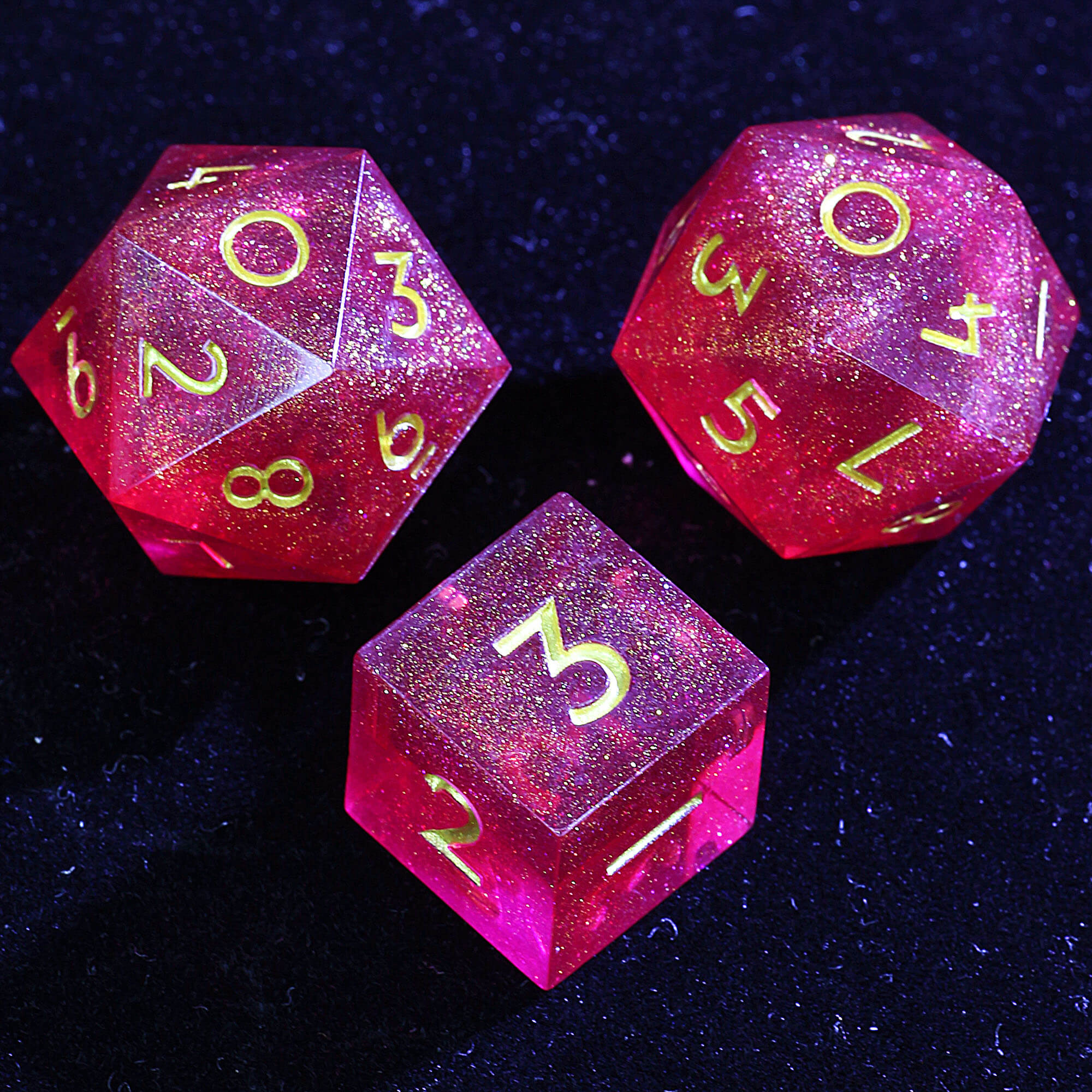 Draw Steel 3 Polyhedral Resin two 20-Sided D10 and one 6-Sided D3 Sets of Dice Critical Flash - Dice of Dragons