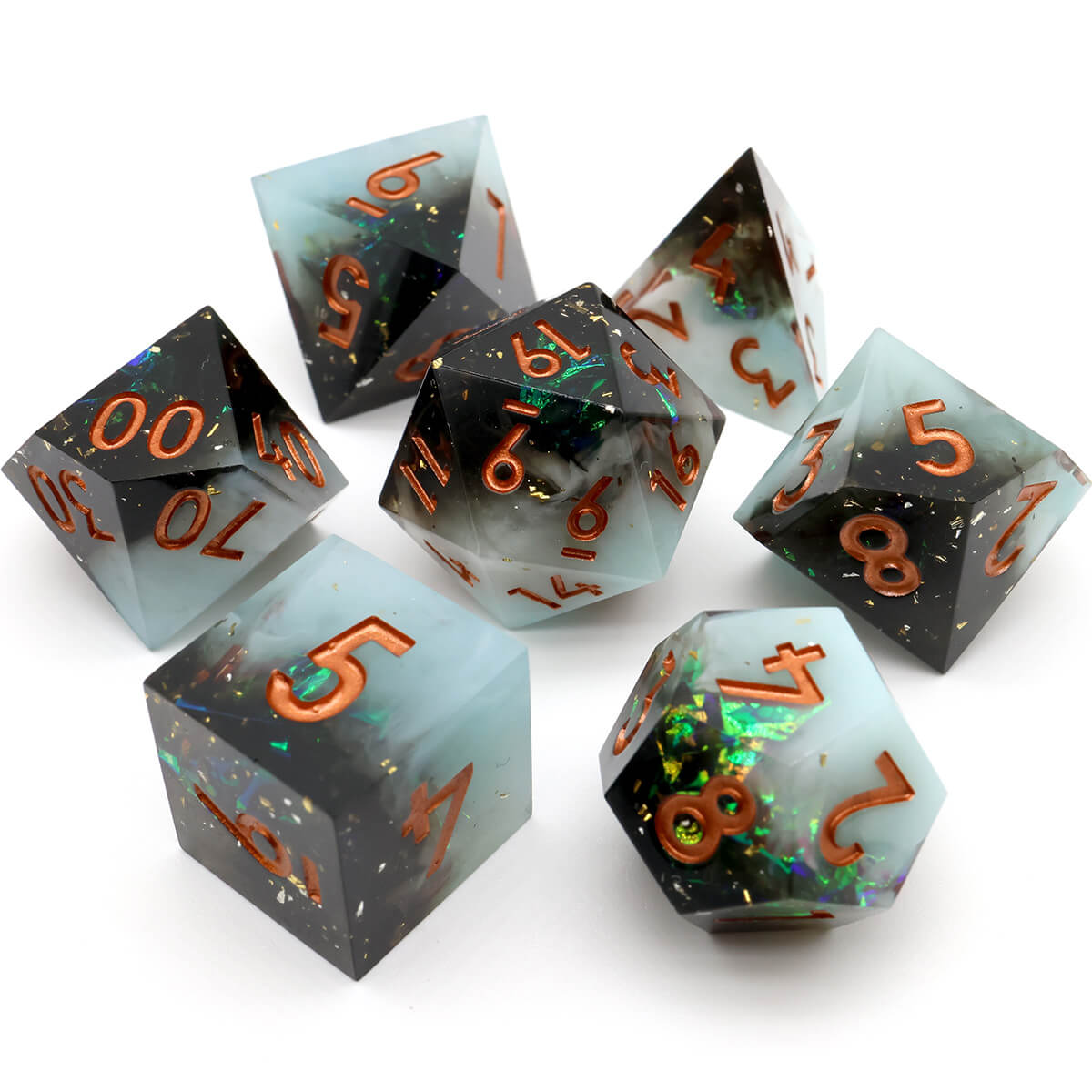 Dust of Mysteries 7-Piece Sharp Edge Dice Set for DND - Dice of Dragons