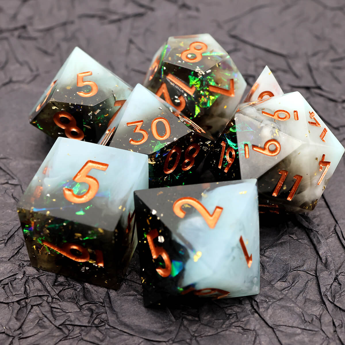 Dust of Mysteries 7-Piece Sharp Edge Dice Set for DND - Dice of Dragons