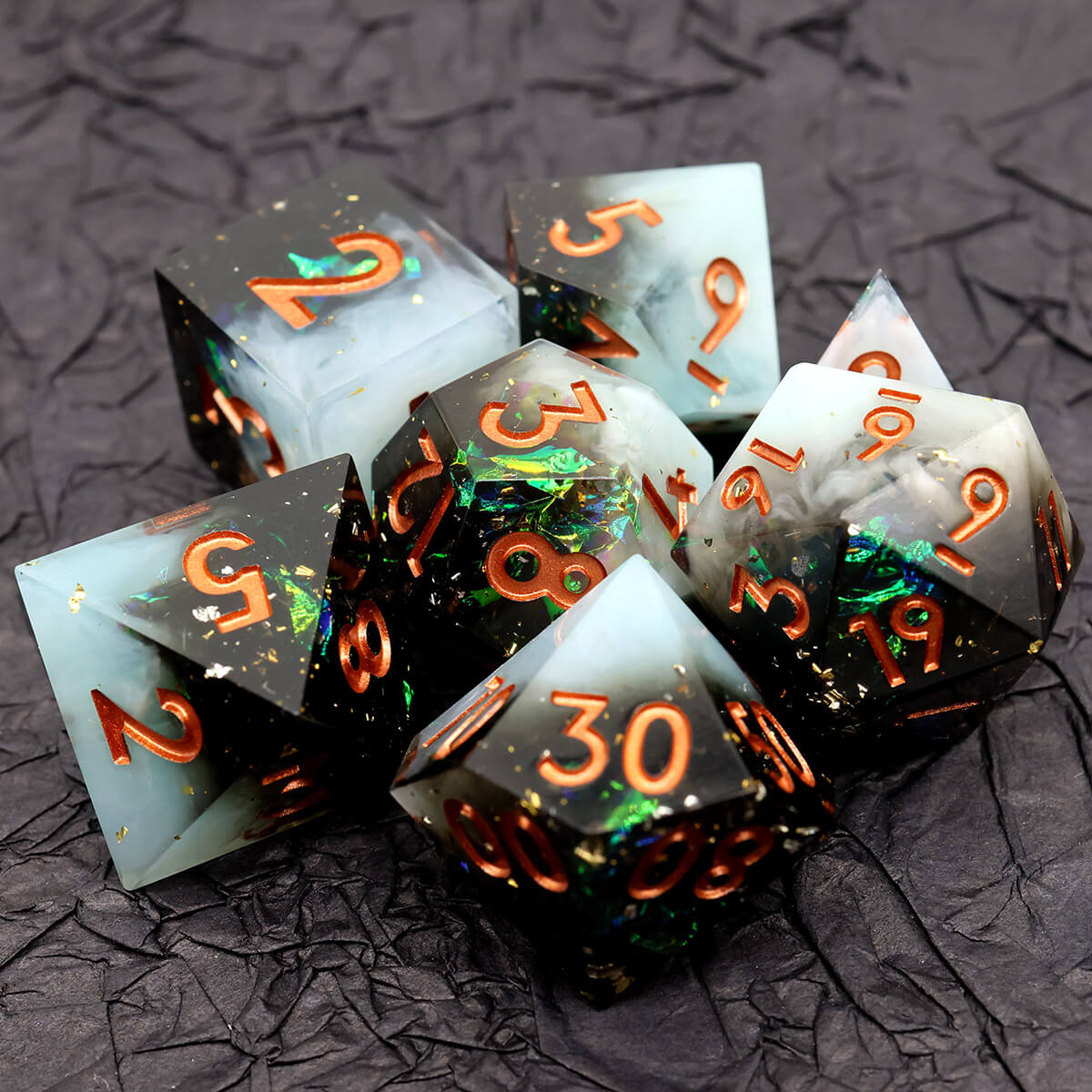 Dust of Mysteries 7-Piece Sharp Edge Dice Set for DND - Dice of Dragons