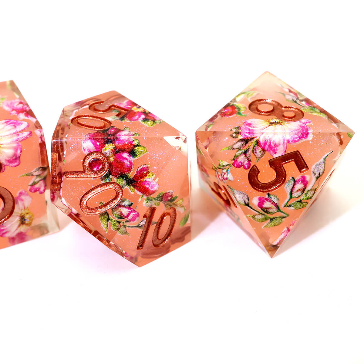 Orange Flower 7-Piece Sharp Edge Layered DND Dice Set - Dice of Dragons