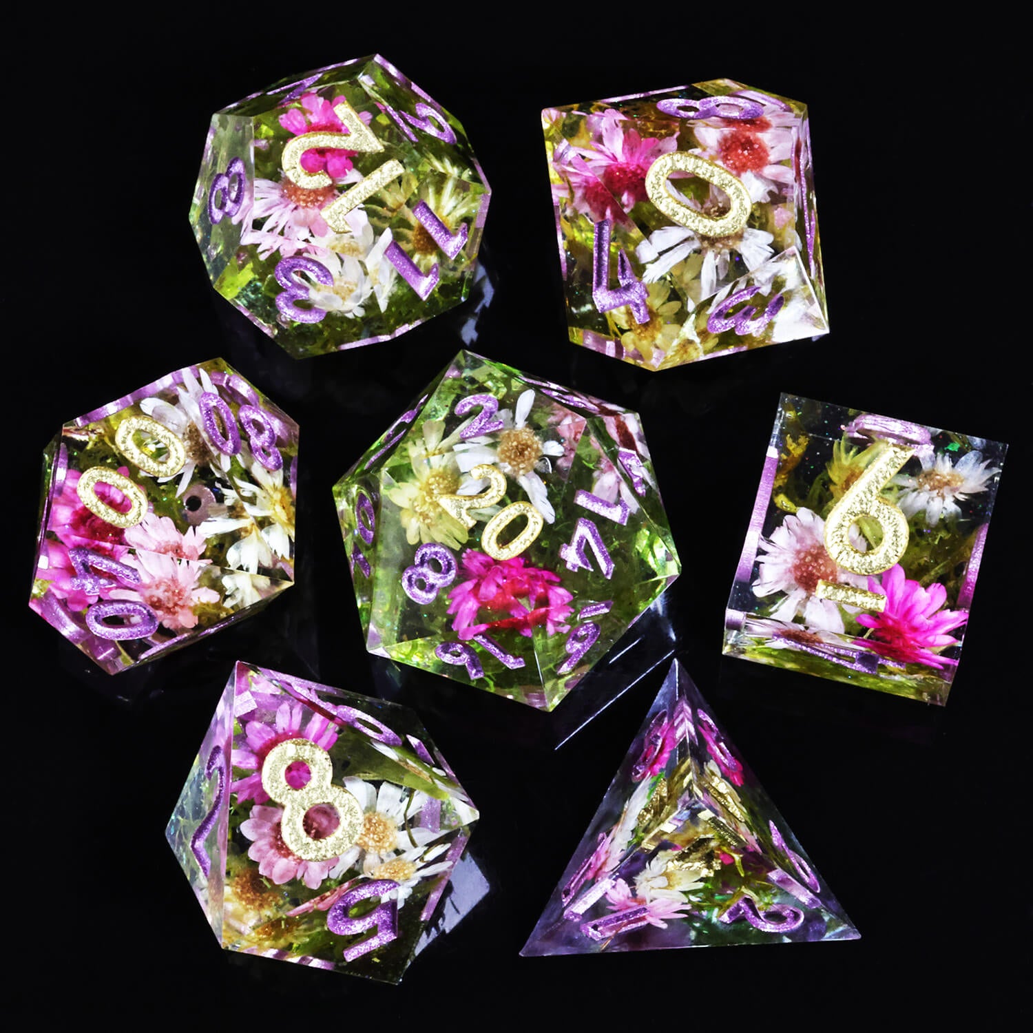 Flower Handmade Polyhedral D and D Dice Set for Board Games - Dice of Dragons