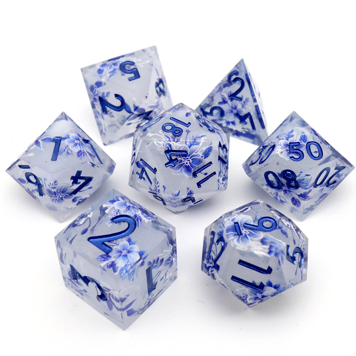 Flower Layered 7-Piece Sharp Edge DND Dice Set - Dice of Dragons