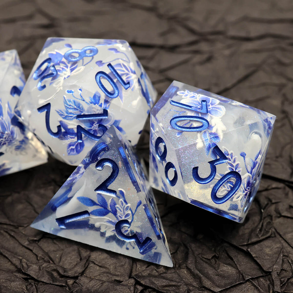 Flower Layered 7-Piece Sharp Edge DND Dice Set | Dice of Dragons