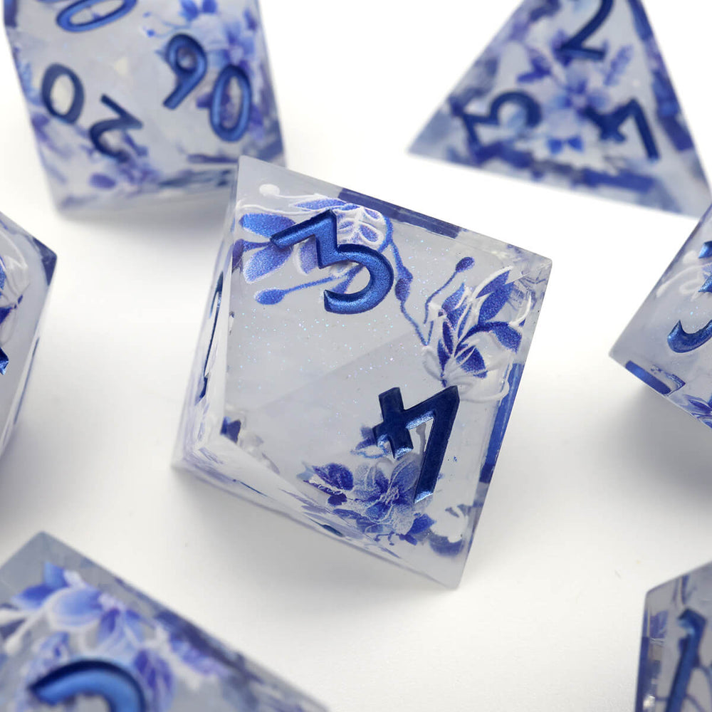 Flower Layered 7-Piece Sharp Edge DND Dice Set | Dice of Dragons