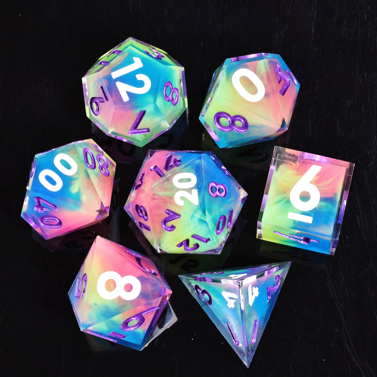 Fluorescent Layered Handmade Polyhedral Resin DnD Dice Set - Dice of Dragons