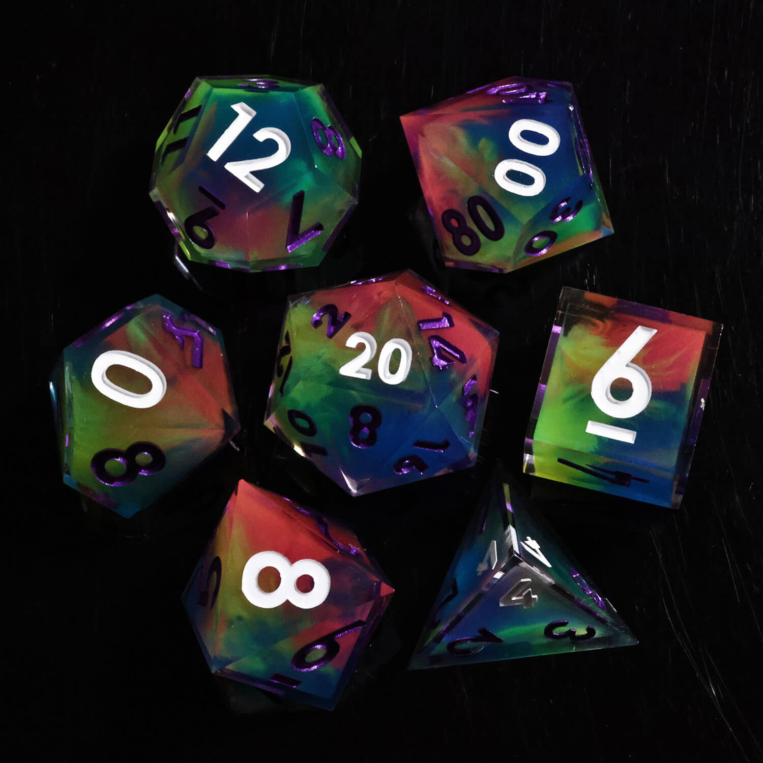 Fluorescent Layered Handmade Polyhedral Resin DnD Dice Set - Dice of Dragons