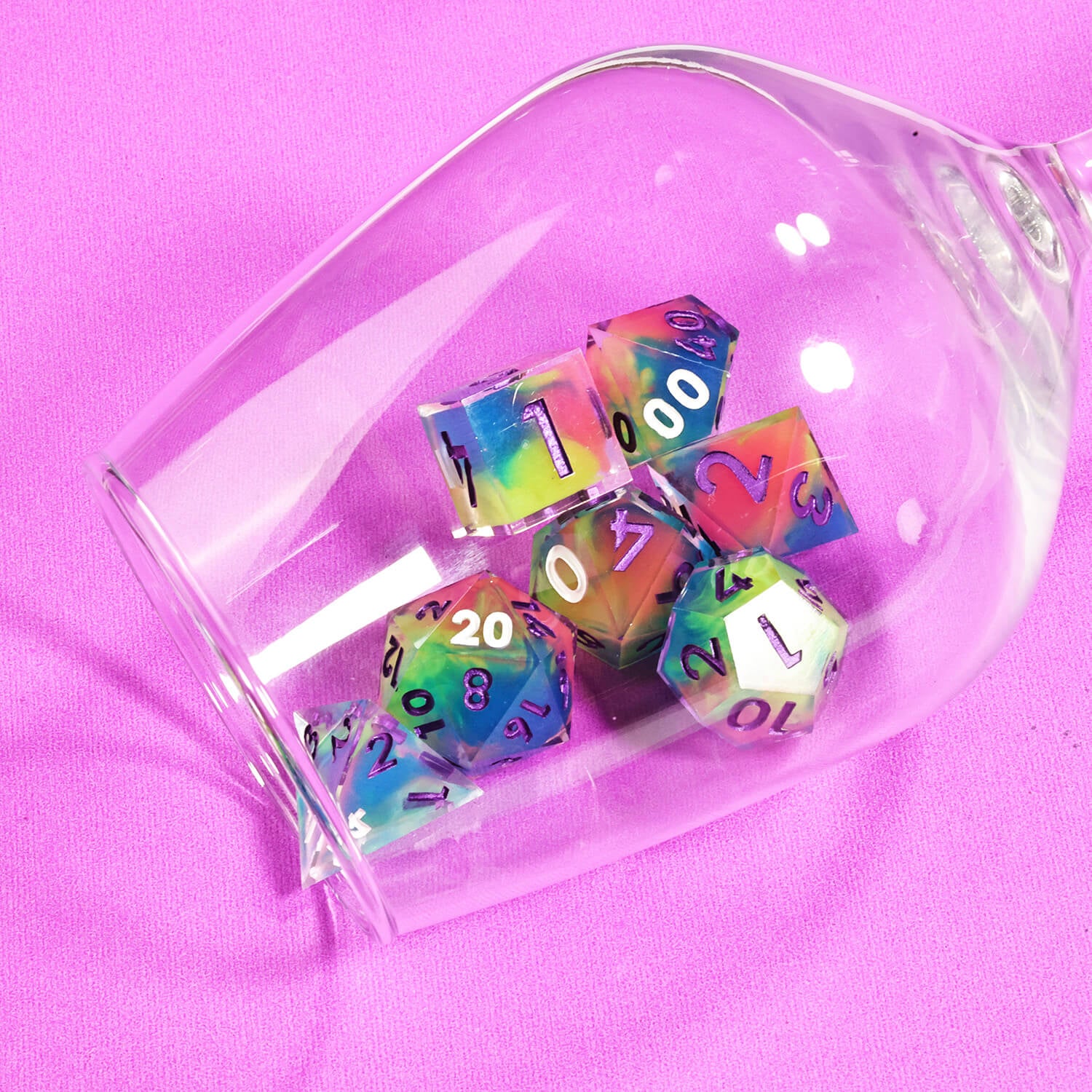 Fluorescent Layered Handmade Polyhedral Resin DnD Dice Set - Dice of Dragons