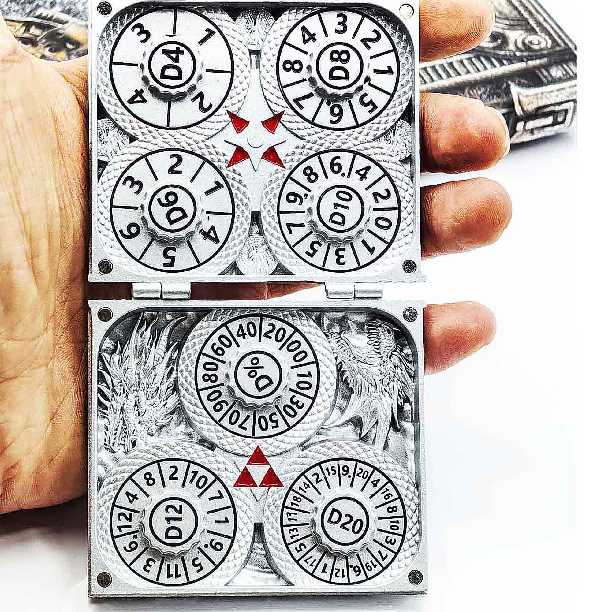 Flying Dragon 7 in 1 Rotating Roulette DND Metal Dice Magic Book Grimoire - Dice of Dragons