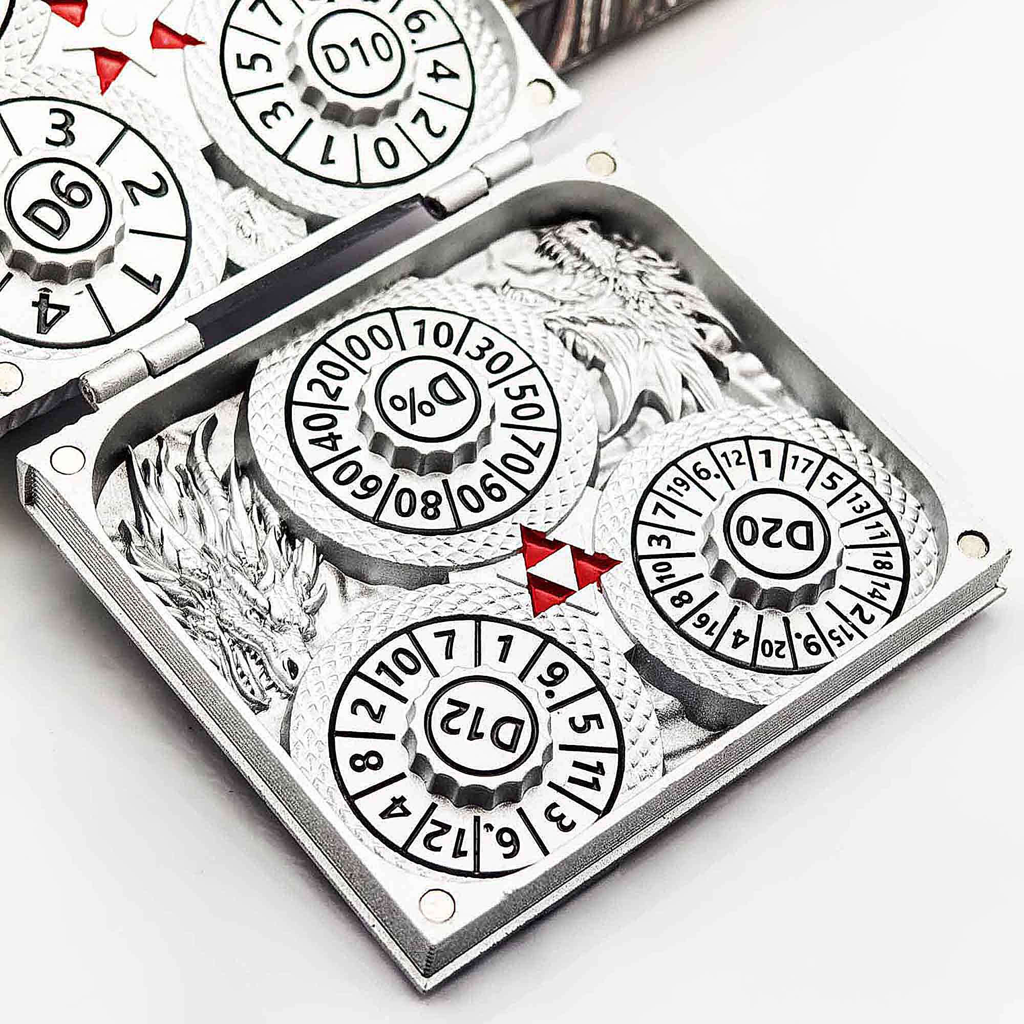 Flying Dragon 7 in 1 Rotating Roulette DND Metal Dice Magic Book Grimoire - Dice of Dragons