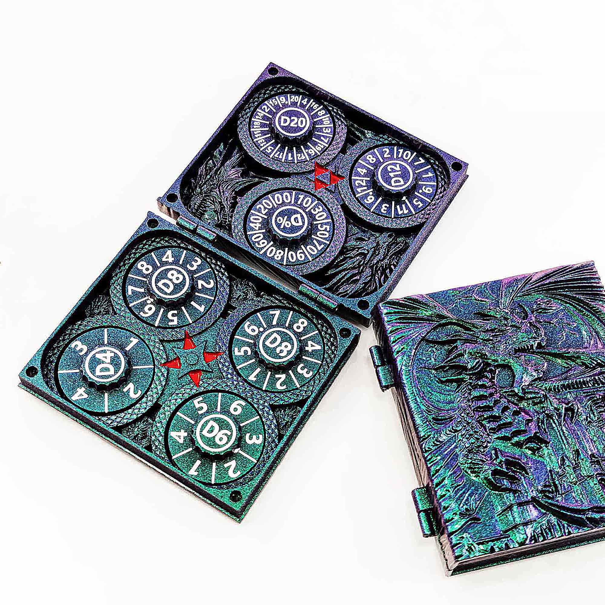 Flying Dragon 7 in 1 Rotating Roulette DND Metal Dice Magic Book Grimoire - Dice of Dragons