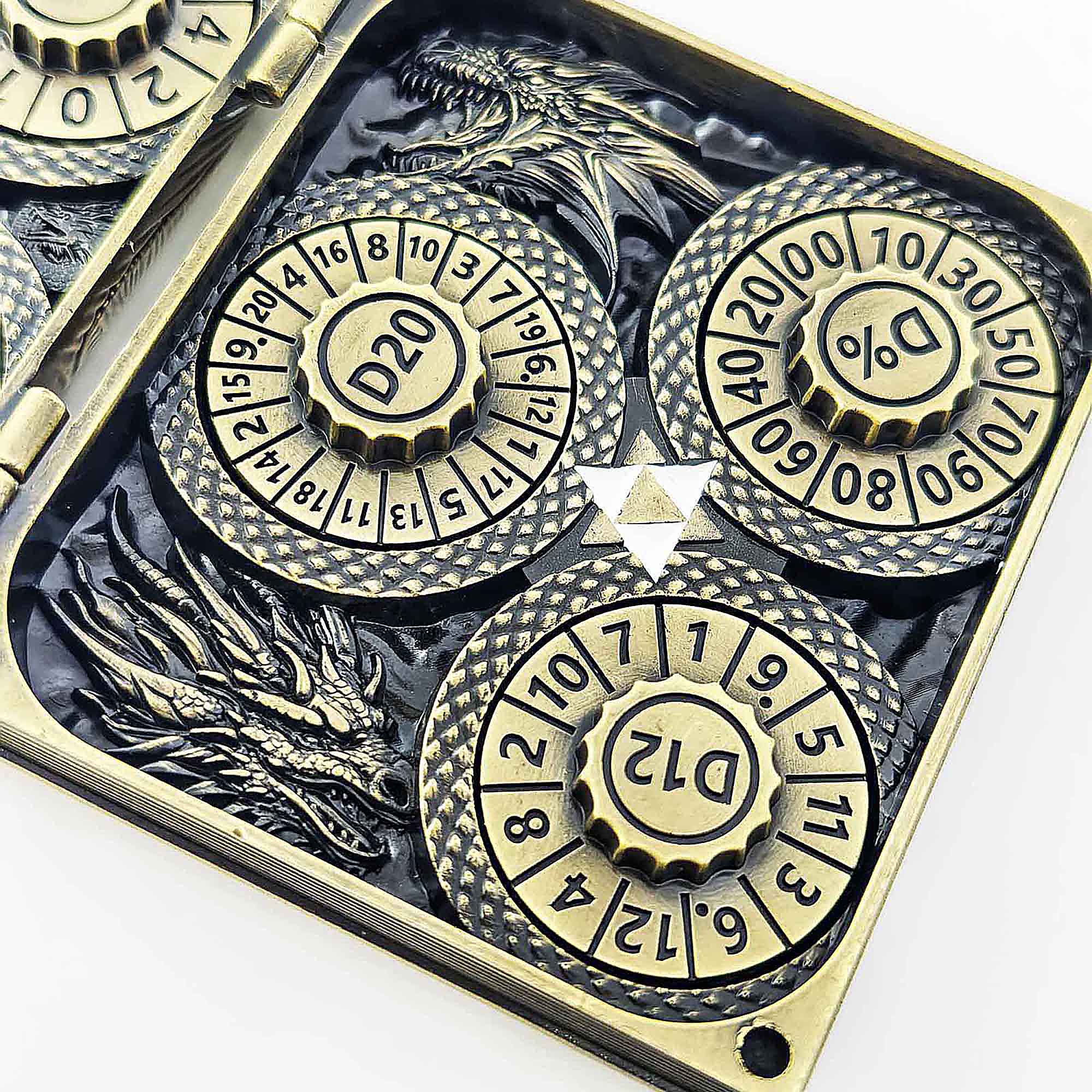 Flying Dragon 7 in 1 Rotating Roulette DND Metal Dice Magic Book Grimoire - Dice of Dragons