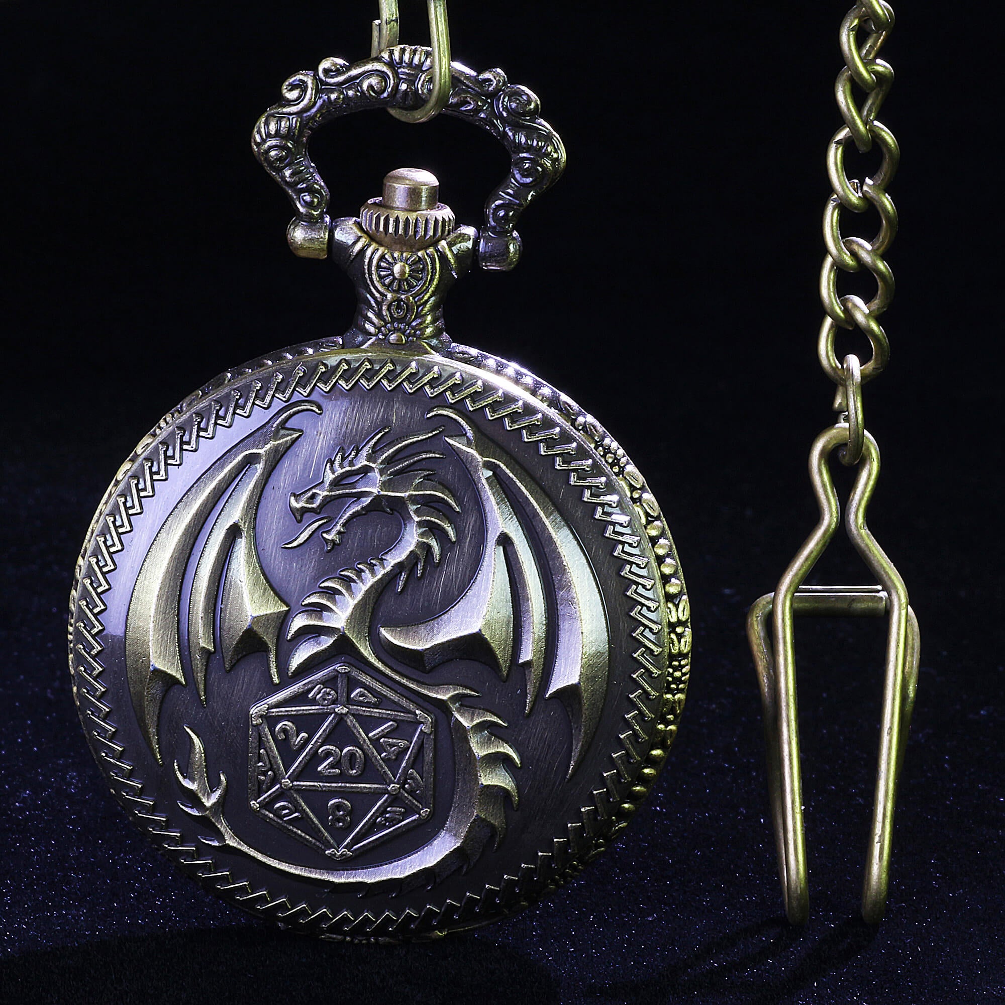 Flying Dragon Mini Polyhedral Metal D and D Dice Set with Pocket Watch Shell Case