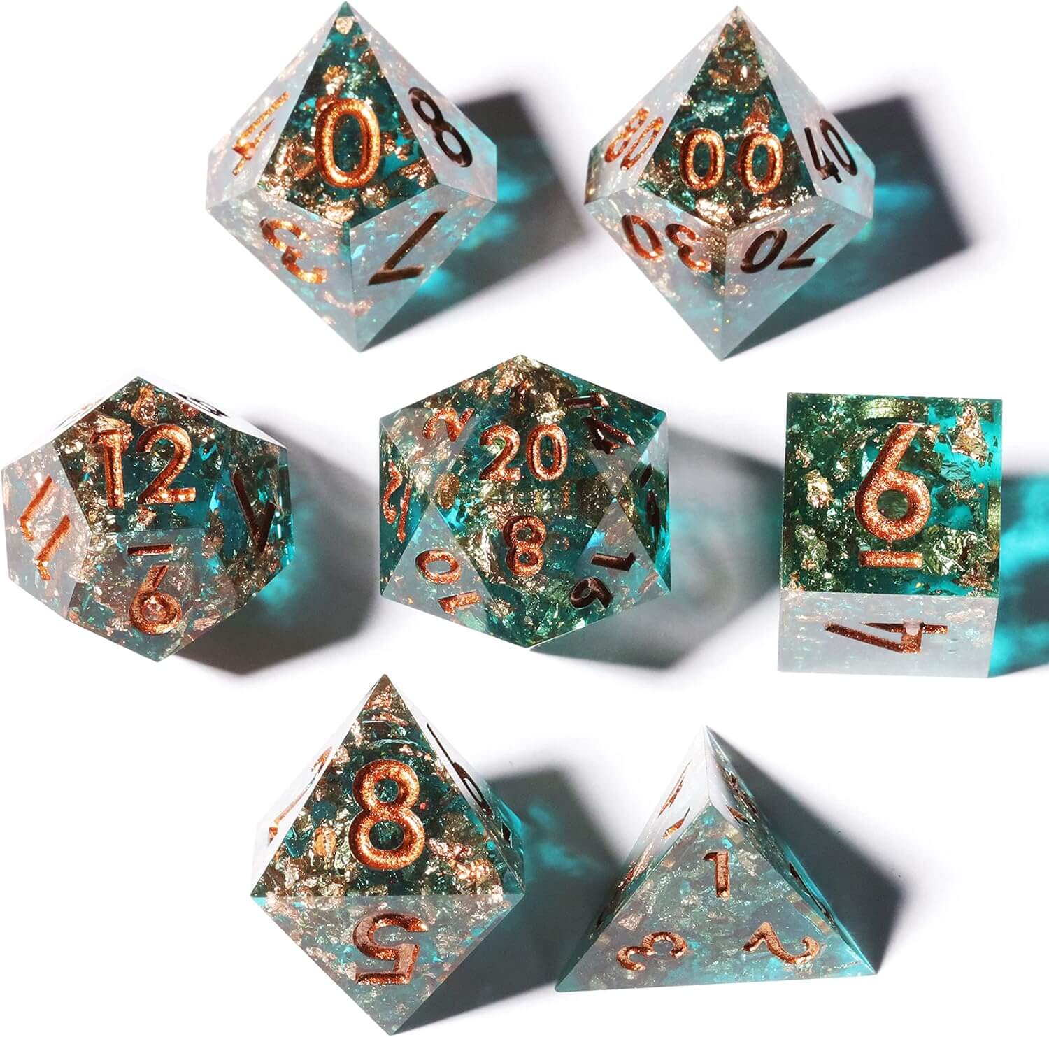 Forgotten Oasis Polyhedral Resin 7-Piece D&D Dice Set - Dice of Dragons