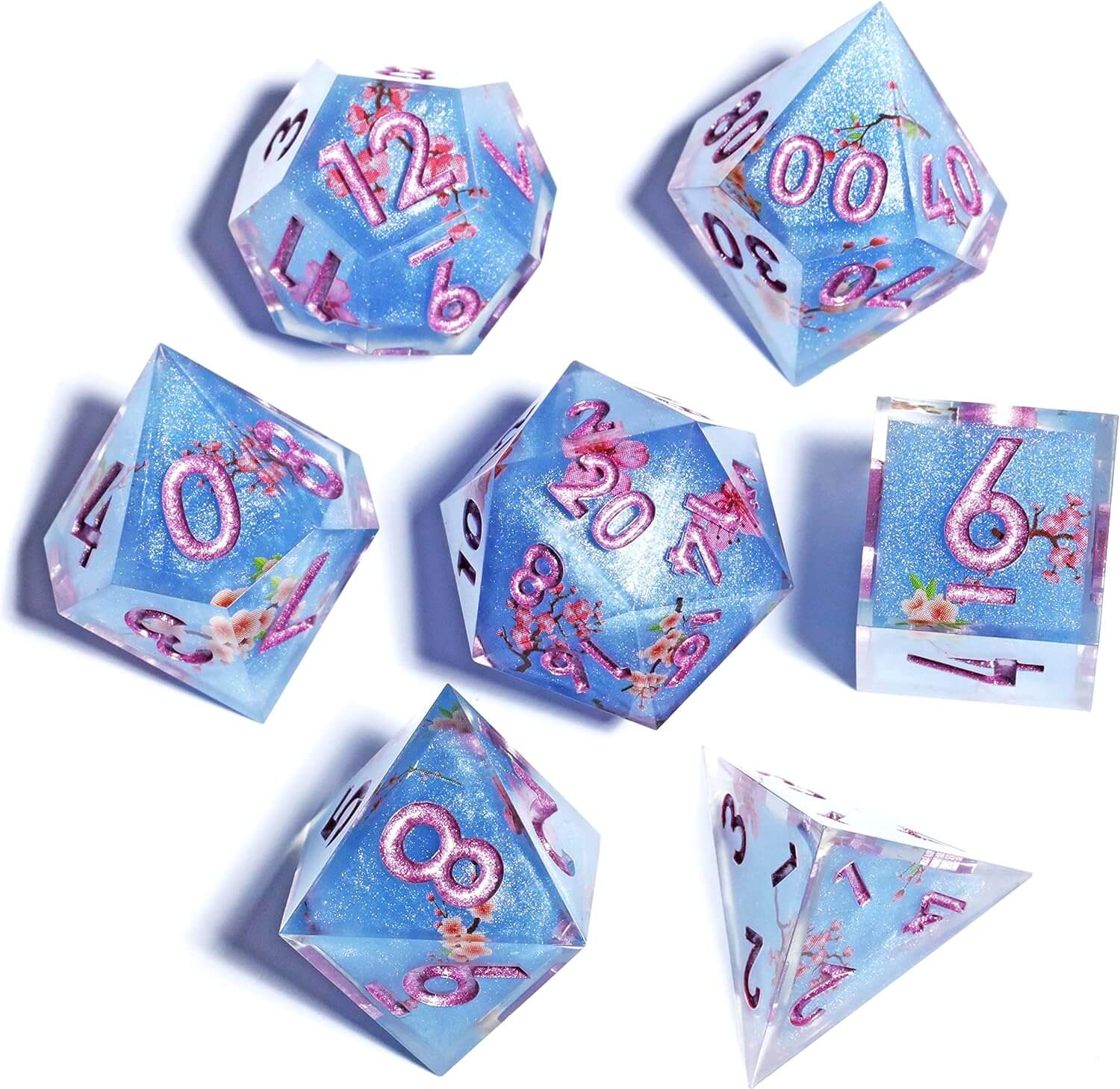 Fuji Lake Sharp Edge Resin Polyhedral 7-Piece D&D Dice Set - Dice of Dragons