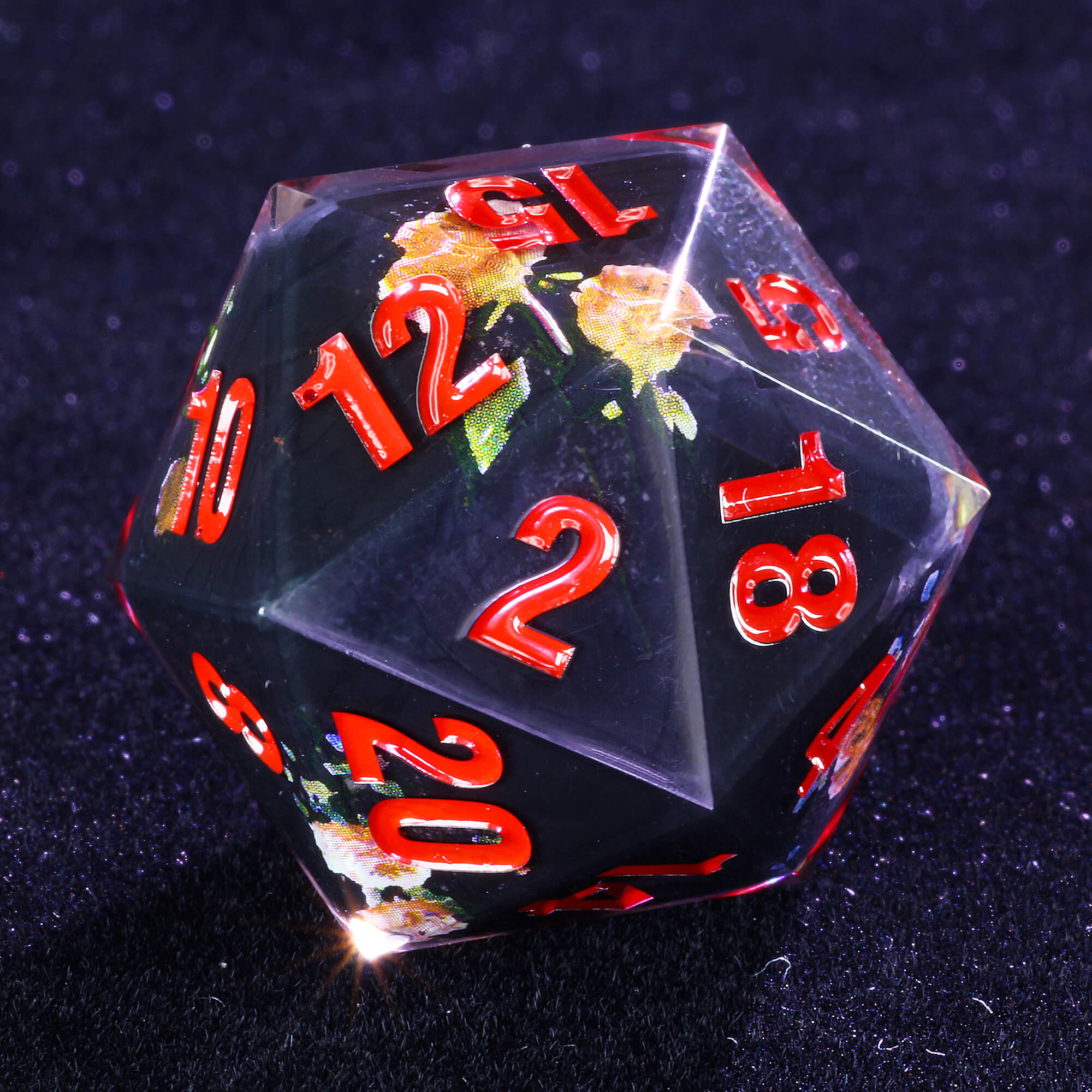 Gaming 7 Polyhedral Resin Dice Sets D&D Flower Black - Dice of Dragons