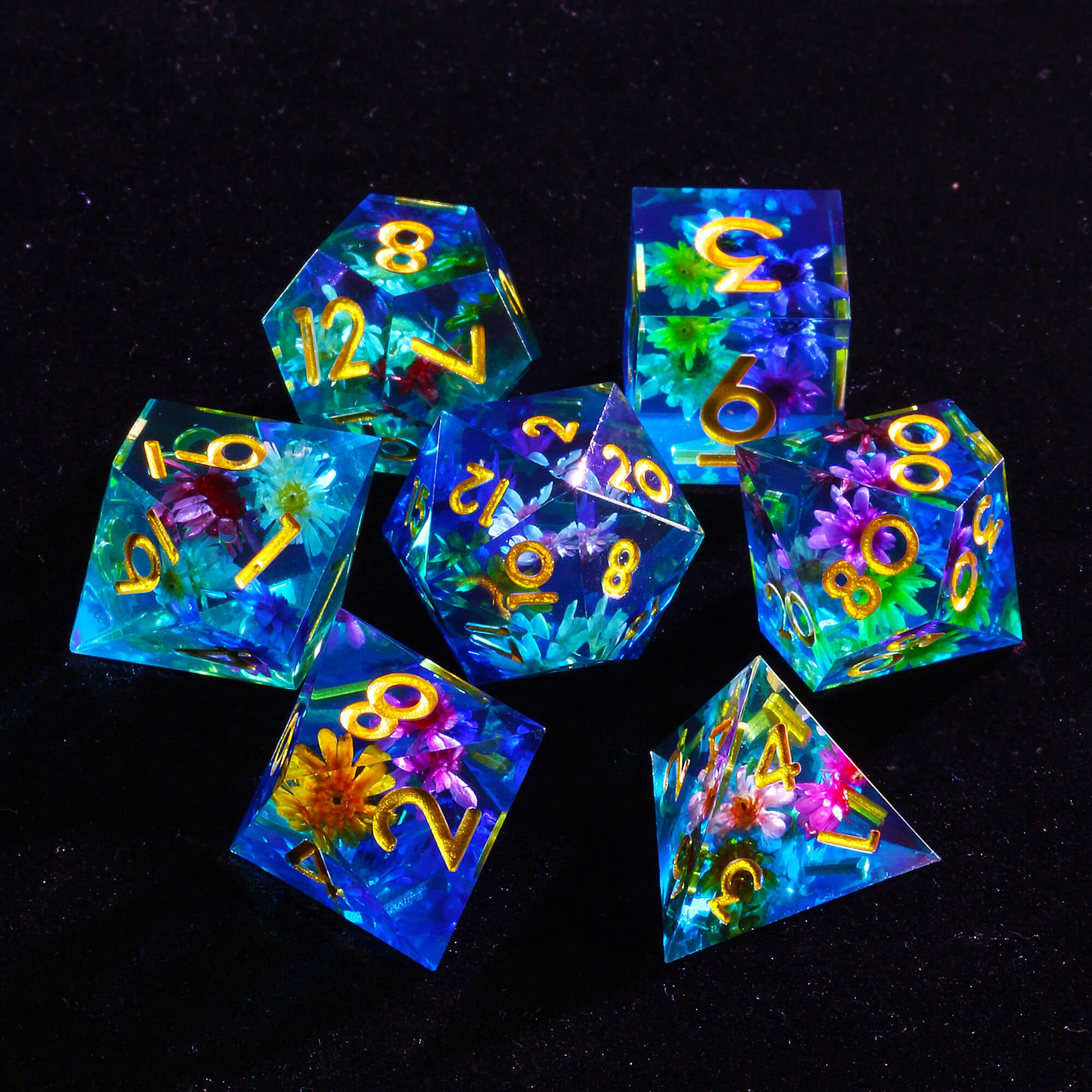 Gaming 7 Polyhedral Resin D&D Dice Sets Flower - Dice of Dragons