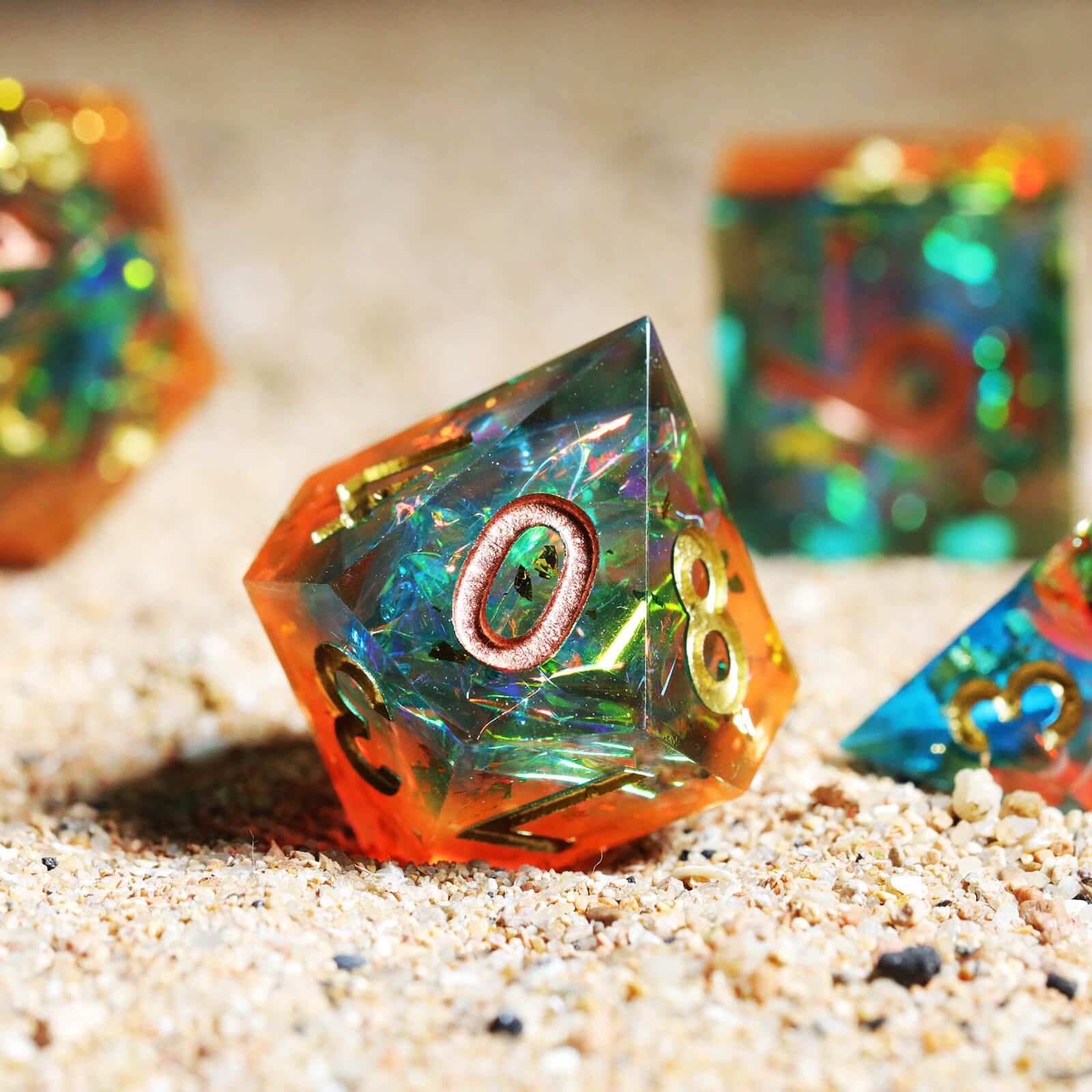 Gaming Resin 7 Sharp Edge Polyhedral D and D Set Dice - Freedom and Piety - Dice of Dragons