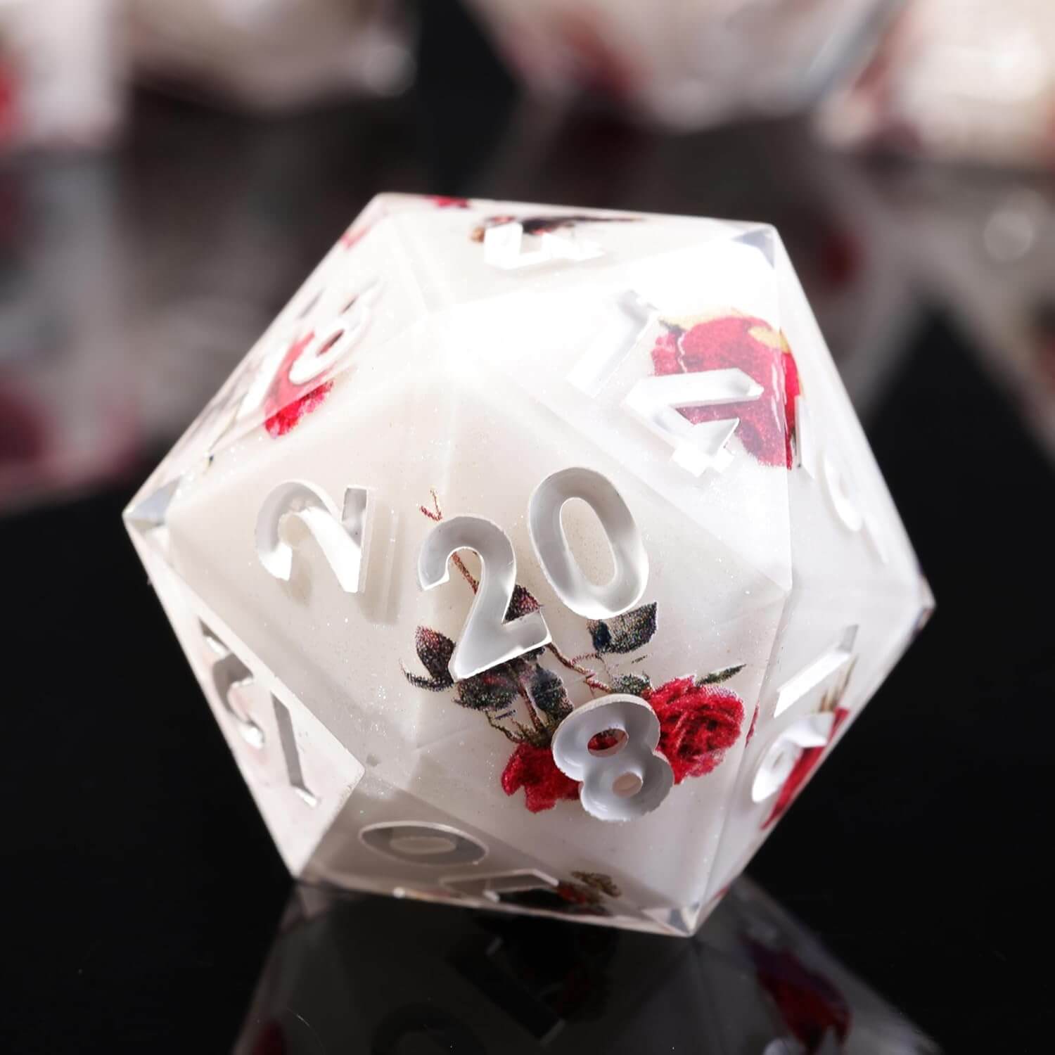 Gaming Resin 7 Sharp Edge Polyhedral D and D Set Dice - Red Rose - Dice of Dragons