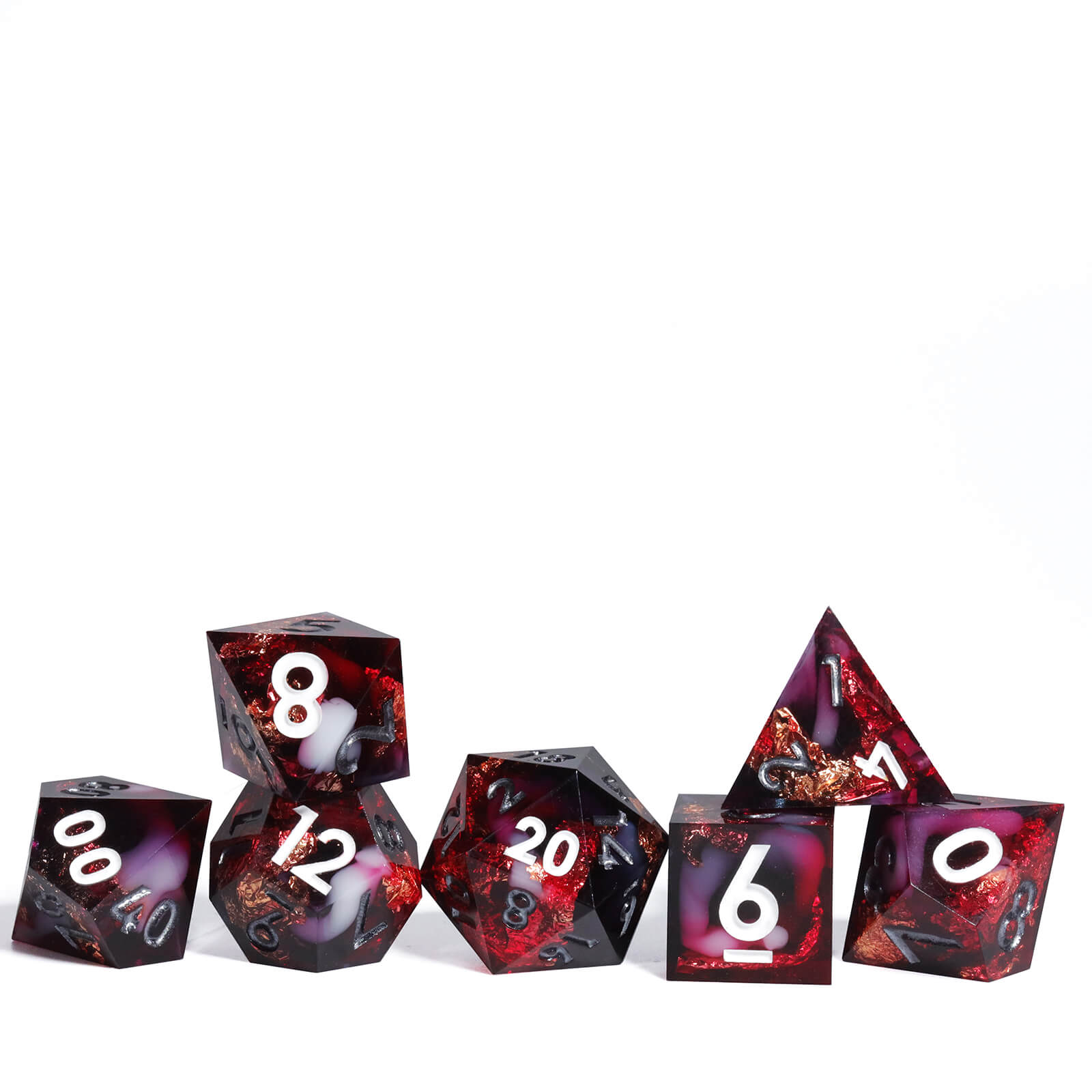 Gaming Resin 7 Sharp Edge Polyhedral D and D Set Dice - Bloody Rose - Dice of Dragons