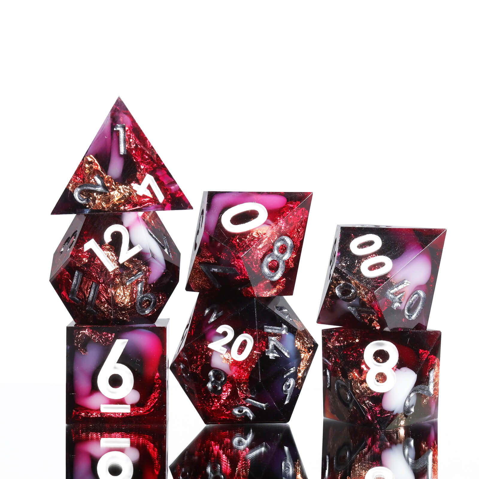 Gaming Resin 7 Sharp Edge Polyhedral D and D Set Dice - Bloody Rose - Dice of Dragons