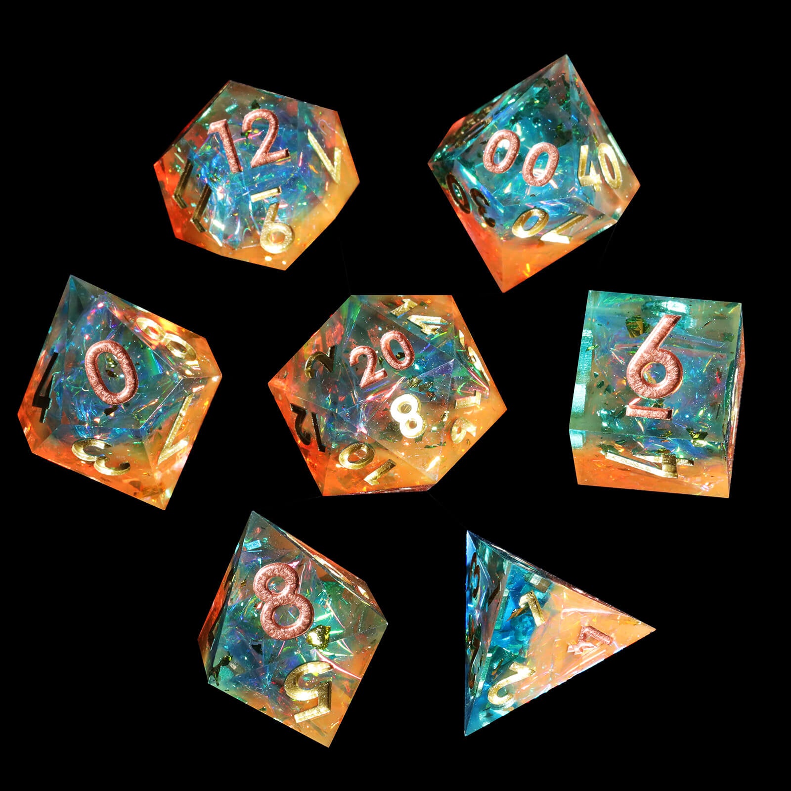 Gaming Resin 7 Sharp Edge Polyhedral D and D Set Dice - Freedom and Piety - Dice of Dragons