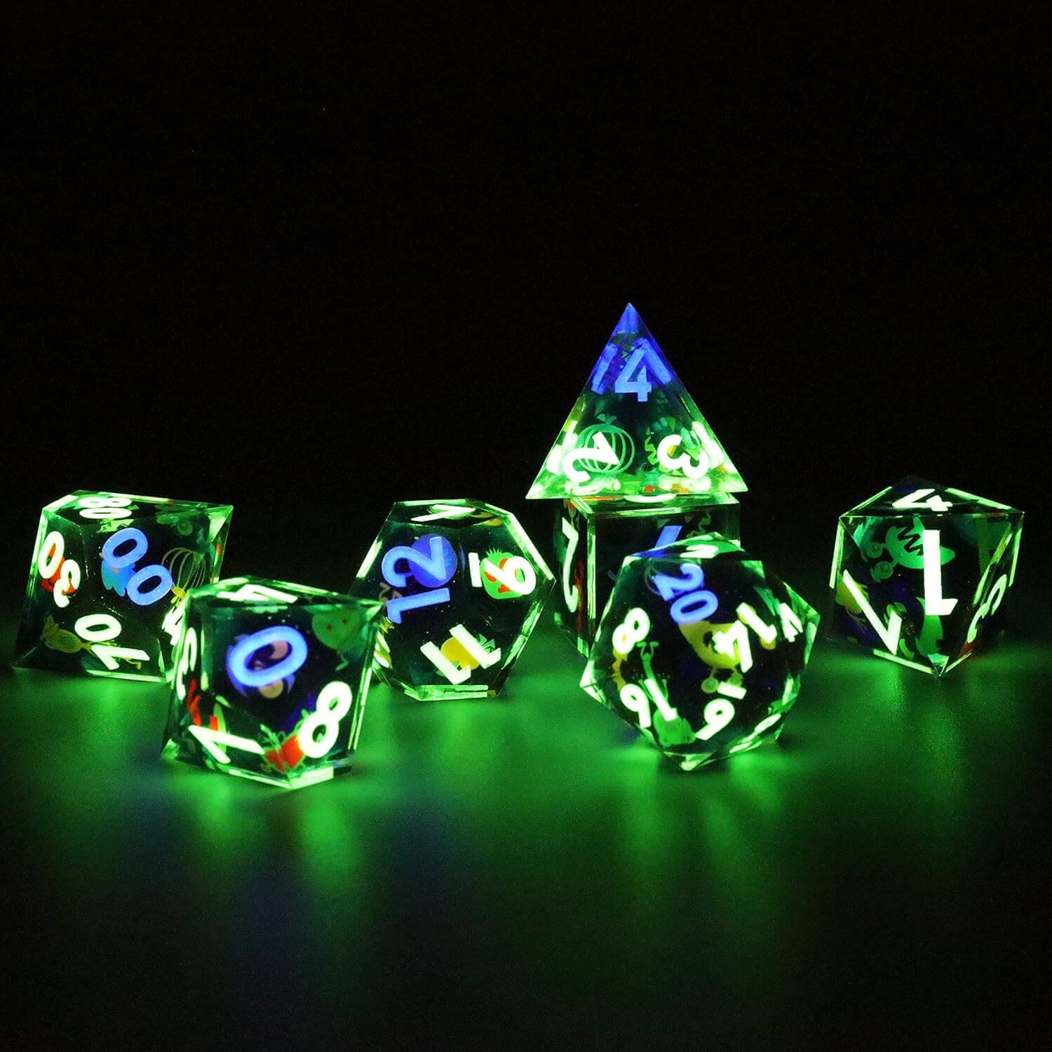 Gaming Resin 7 Sharp Edge Polyhedral D and D Set Dice - Little Monster - Dice of Dragons