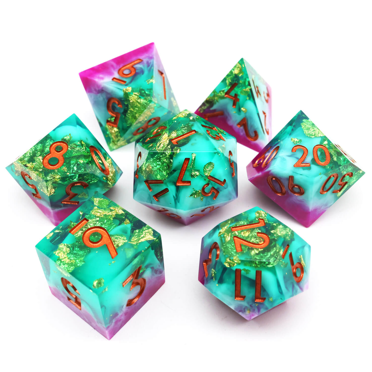 Gold Leaf Handmade Polyhedral DnD Dice Set for Board Games - Dice of Dragons