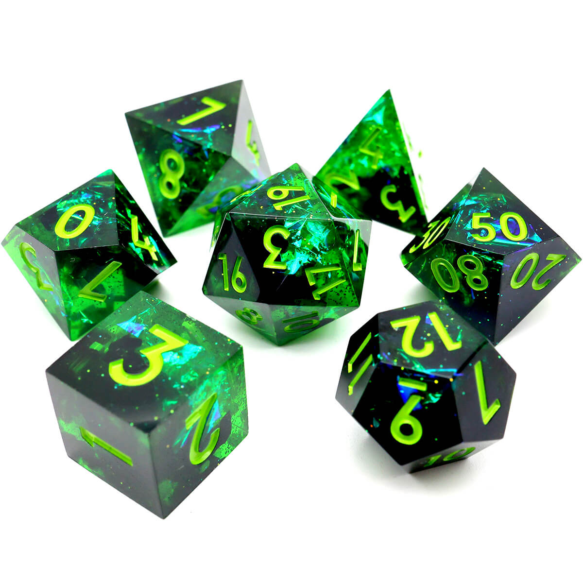 Green Forest 7-Piece Sharp Edge DND Dice Set - Dice of Dragons