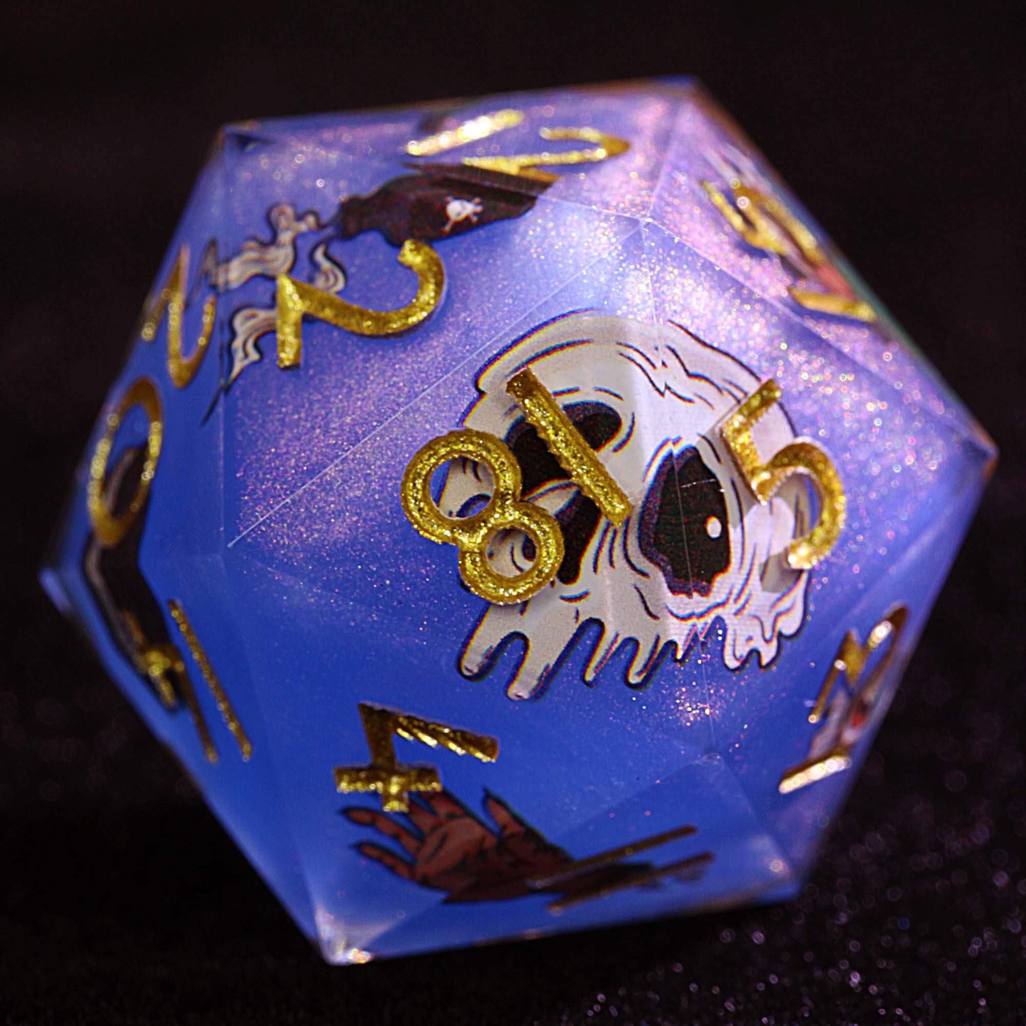Halloween 9 Polyhedral Resin Set of Dice D and D Blue Vampire Bat Skull
