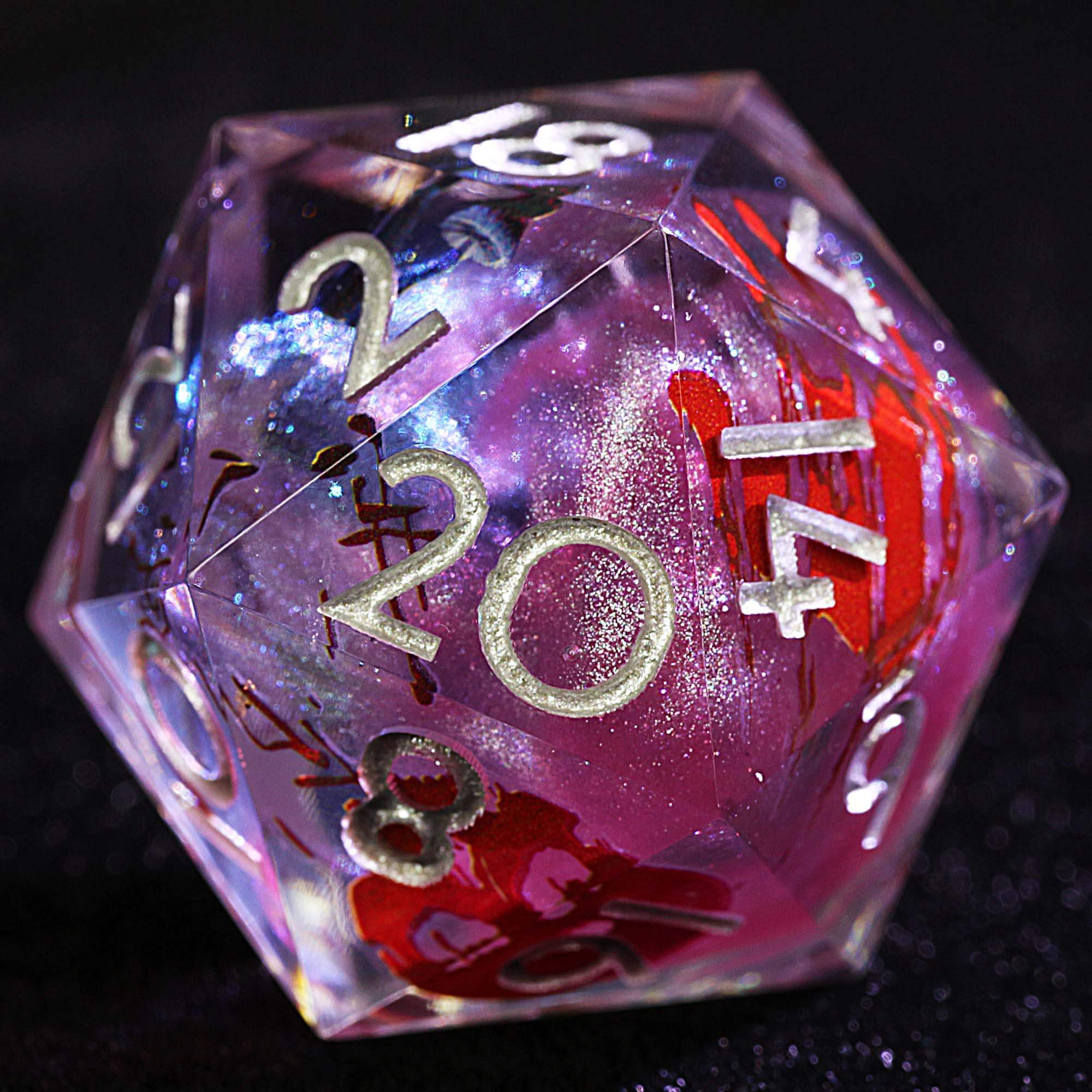 Halloween 9 Polyhedral Resin Set of Dice DD Pink Blood Splatter
