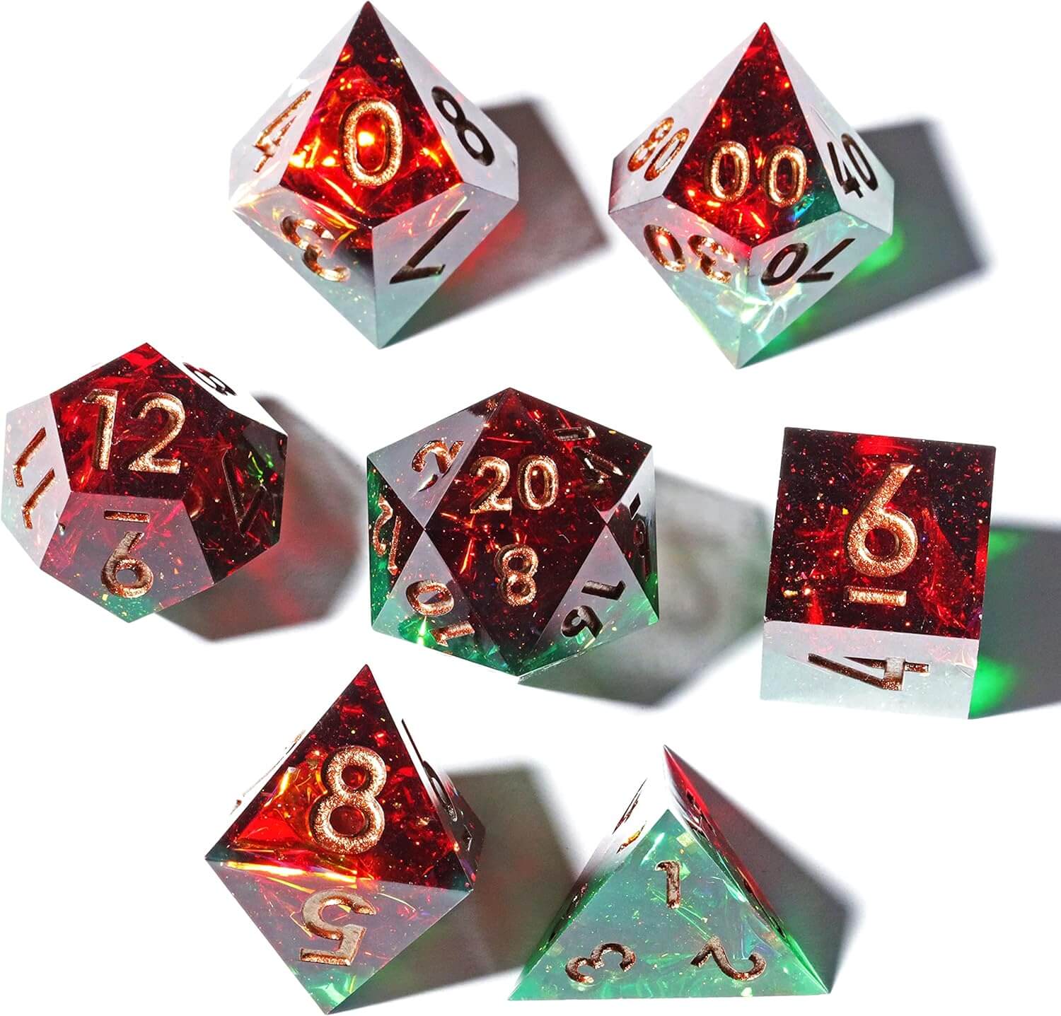 Jungle Fire Polyhedral Resin 7-Piece D&D Dice Set - Dice of Dragons